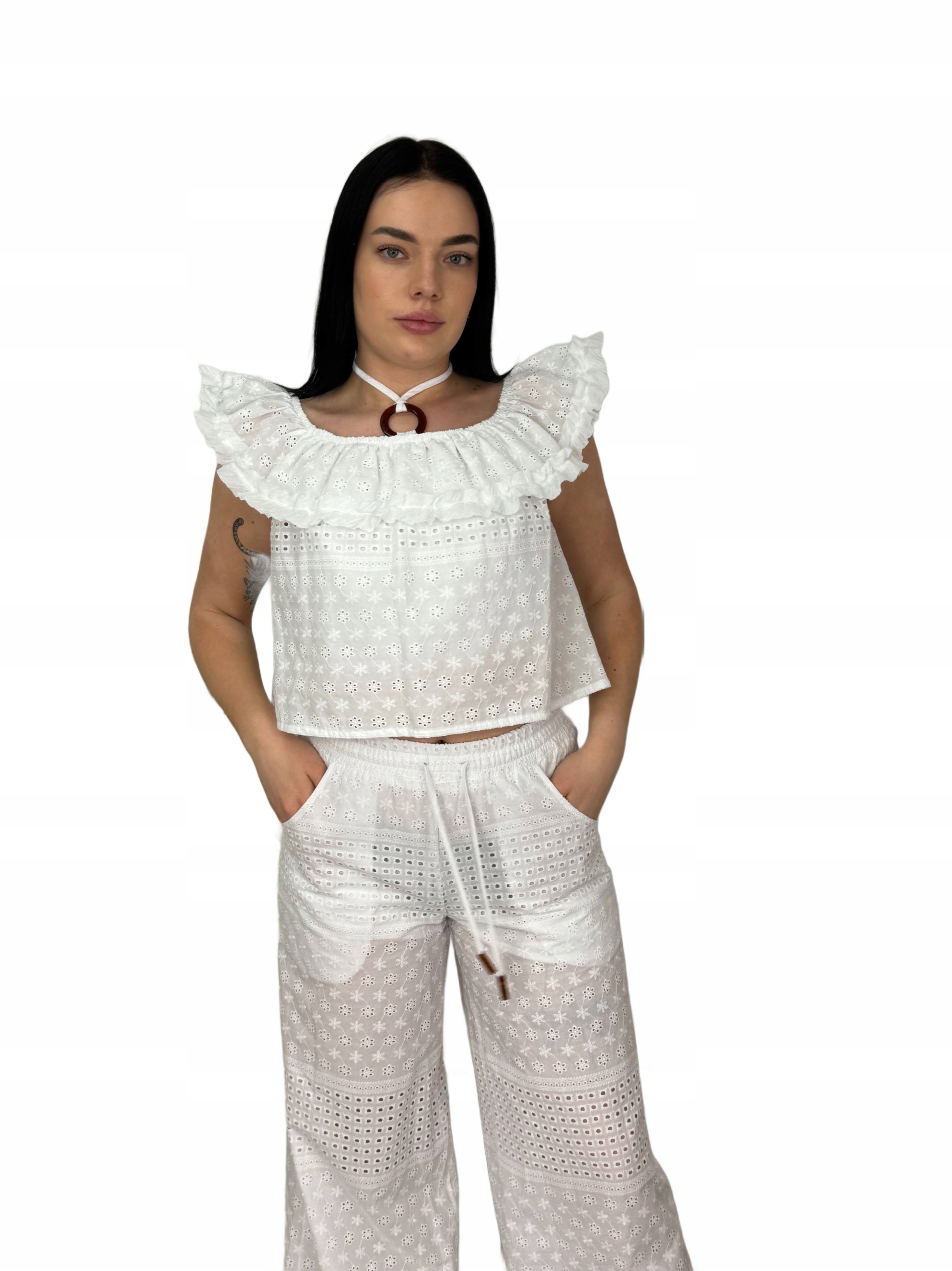 By O La La...! Komplet Španělská Halenka Kalhoty Výšivka Anglická Bílá M 38