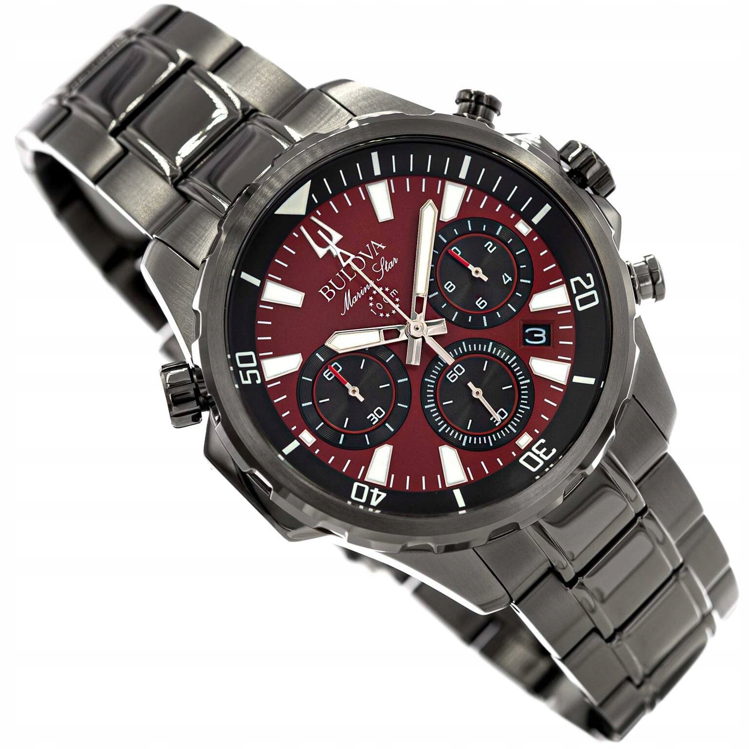 Pánské Hodinky Bulova 98B350 Marine Star Stříbrné Na Náramku Datum Stopky