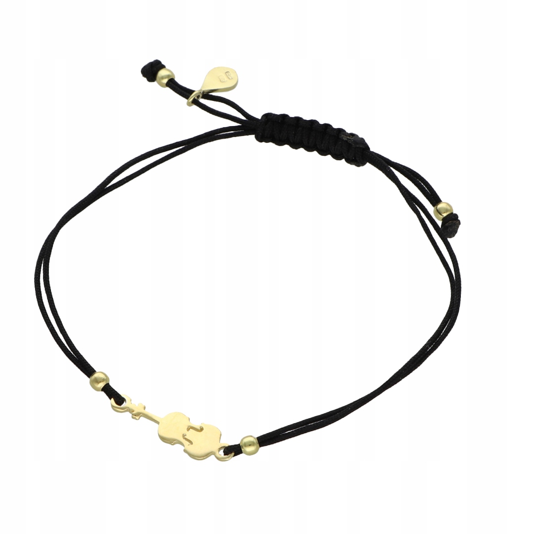 Provázkový náramek housle černý stříbro pozlacený