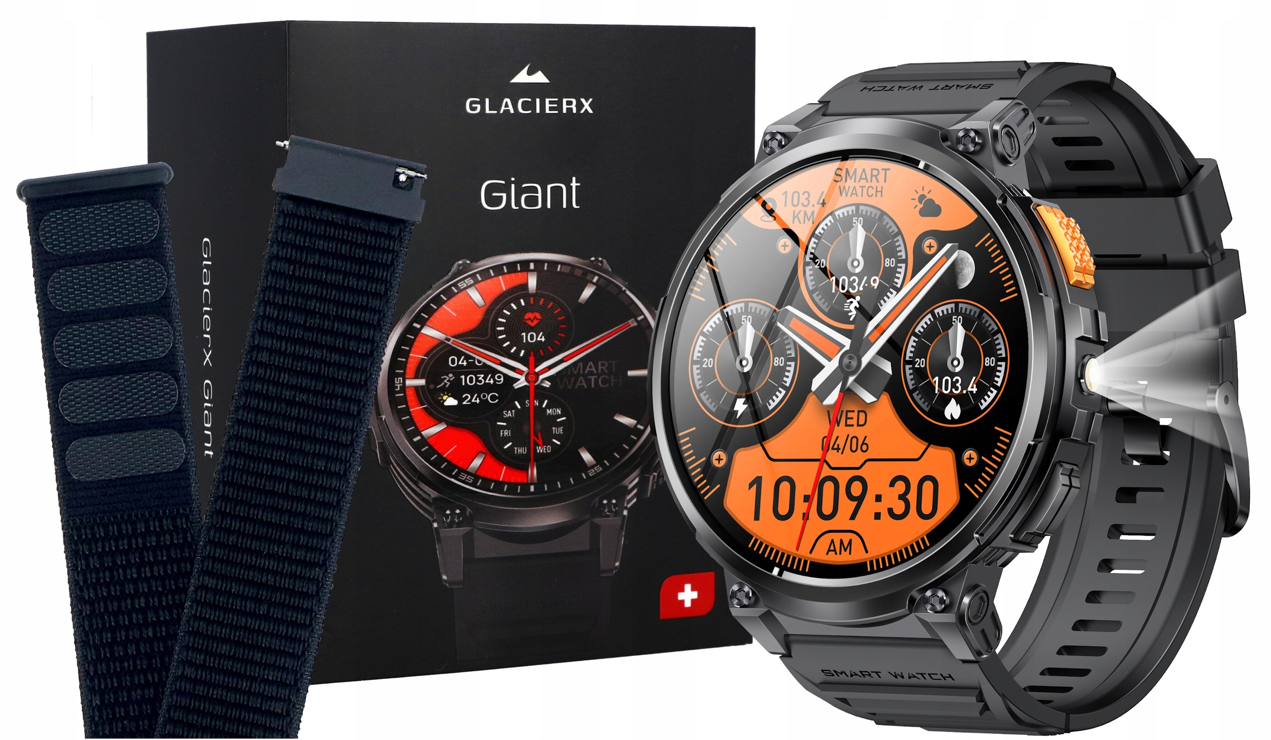 Športové pánske smart hodinky GlacierX Giant Black Menu Pl Remienok Grip Strap