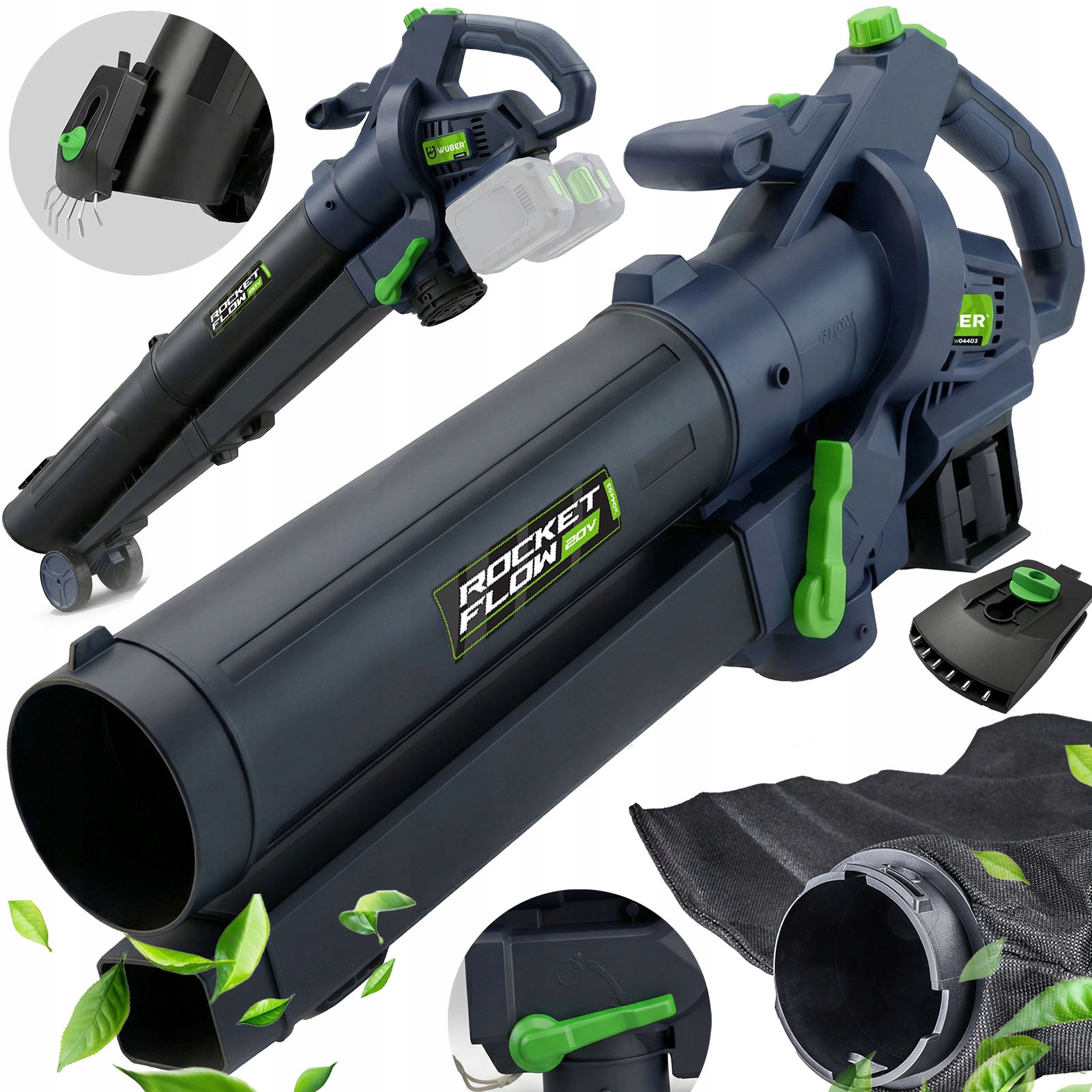 Akumulátorová 40V Foukač Listí Drtič Vysavač 245 km/h Mulčování