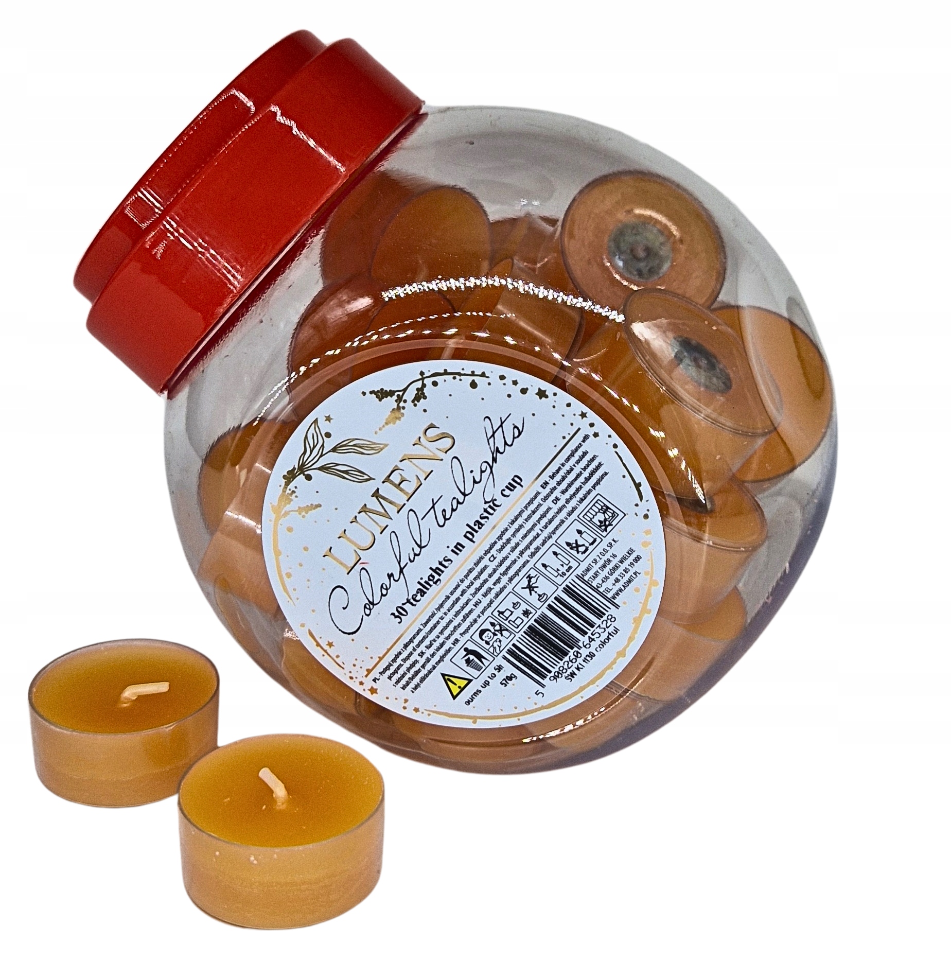 Podgrzewacze tealighty 30 szt. w słoiku, POMARAŃCZOWY