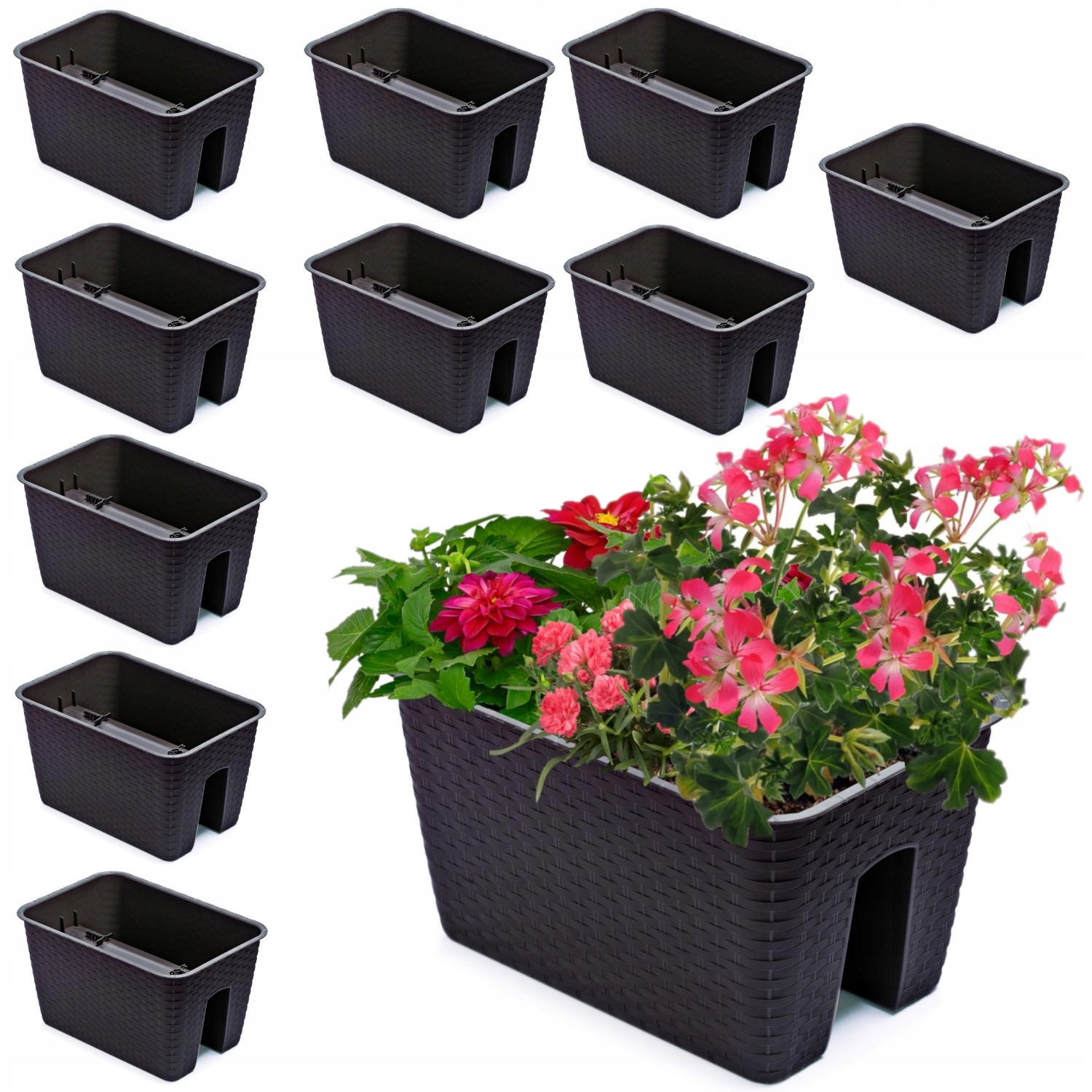10 x Krabička na kvetináč 27,2 x 39,6 cm Ratan Umbra Bronz 13L zábradlie zábradlia