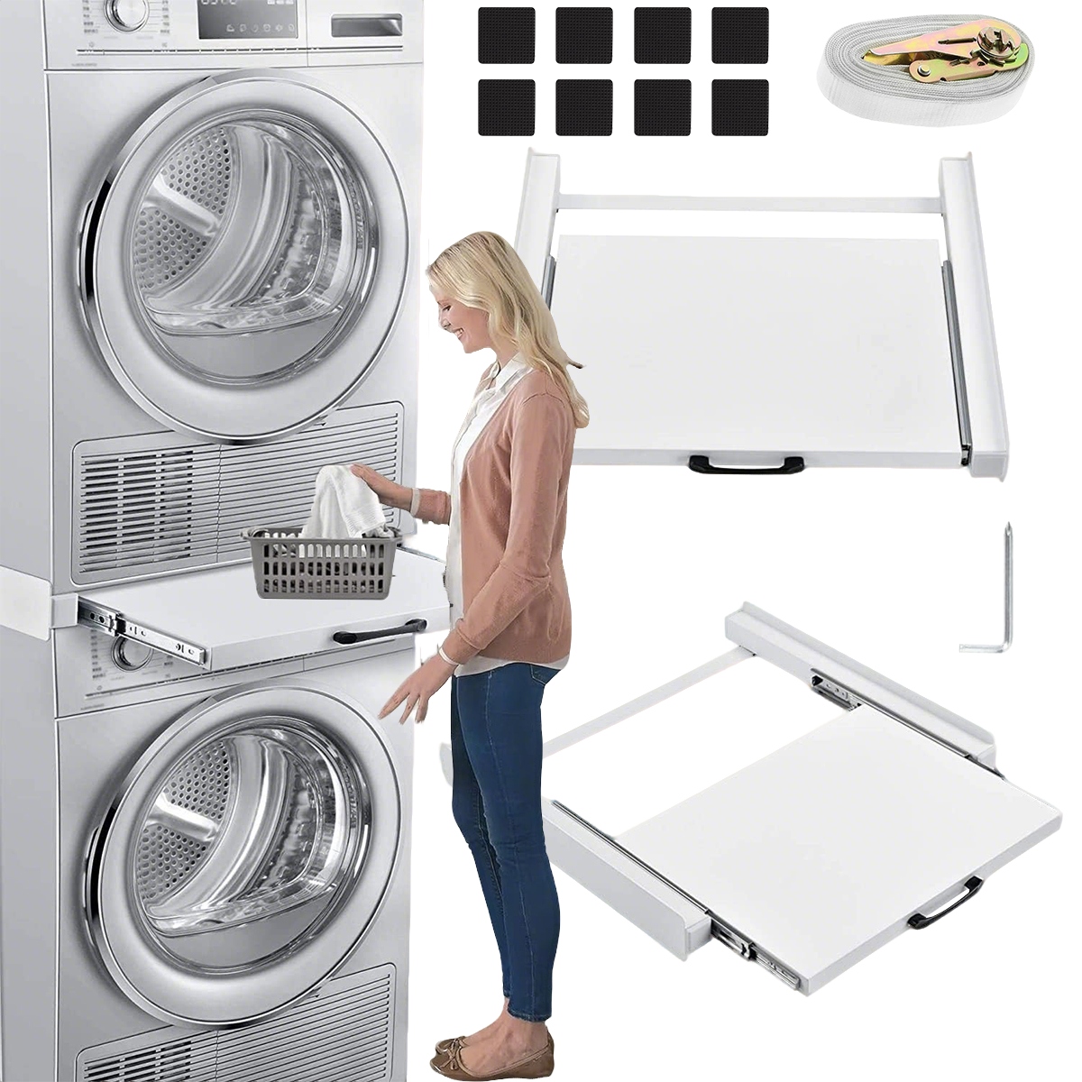 Uniwersalny Łącznik Pralki Z Suszarką 60CM Stojak Z Półką Udźwig 10KG