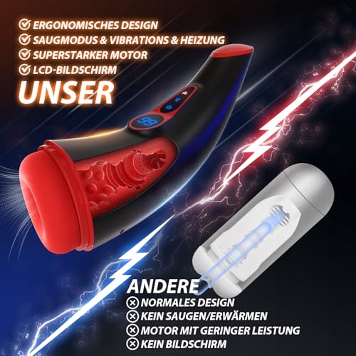 APP MASTURBATOR Dla Mężczyzn 9 Trybów Ssania i Wibracji LCD Wyświetlacz — miniatura 8