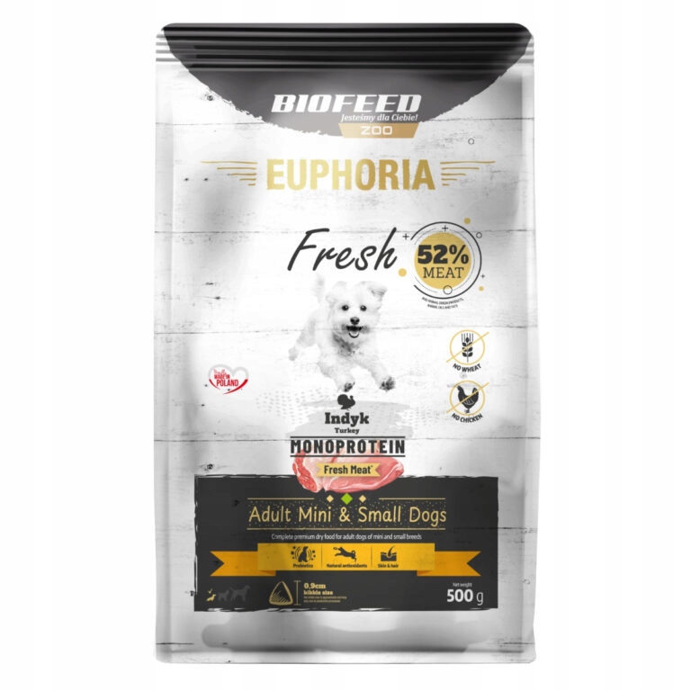 Levně Biofeed Euphoria Fresh Meat Adult 500G 0,5kg Mini Small Krůta Monoprotein