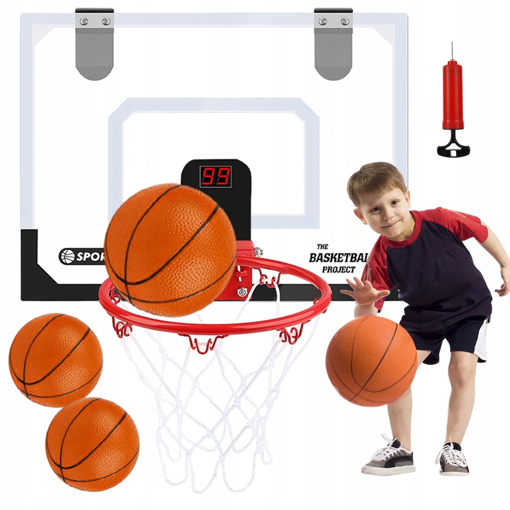 Basketbalová Deska Pro Hru V Koši Štít Obruč Síťka Míč Rukojeť