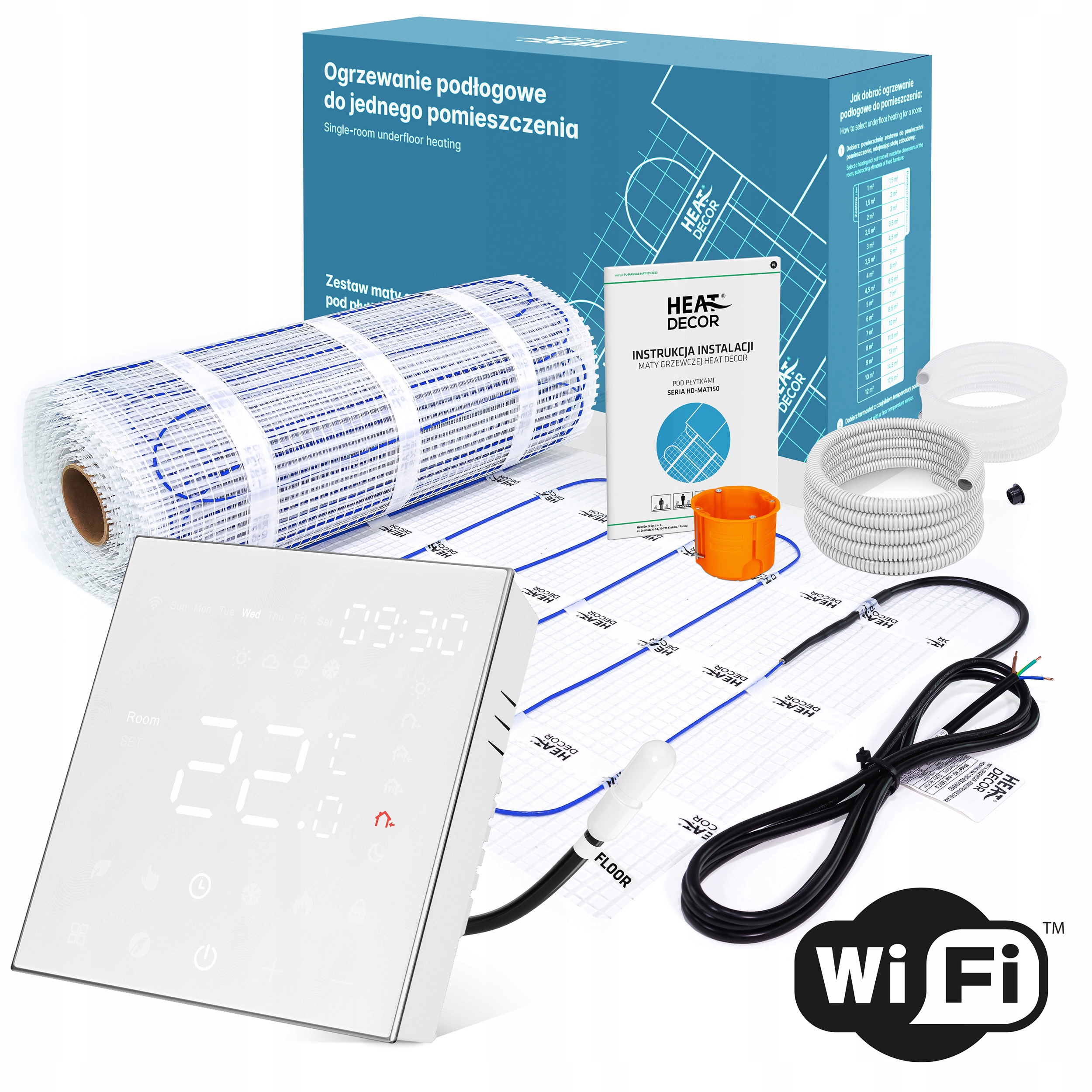 Mata grzewcza pod płytki HD-MAT150 z termostatem T400 WiFi Zestaw 8 m²