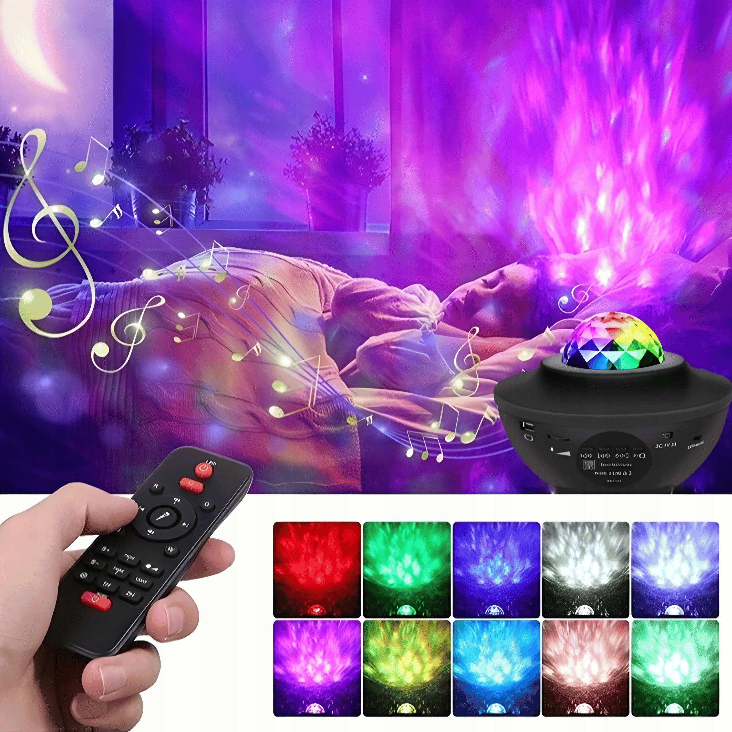 PROJEKTOR GWIAZD LAMPKA NOCNA LED GŁOŚNIK USB RZUTNIK NIEBA PILOT BLUETOOTH Kolor dominujący czarny