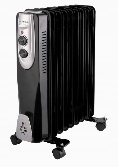 Silný olejový radiátor Gutfels, 9 žeber, 2000 W, 3 nastavení tepla, černý