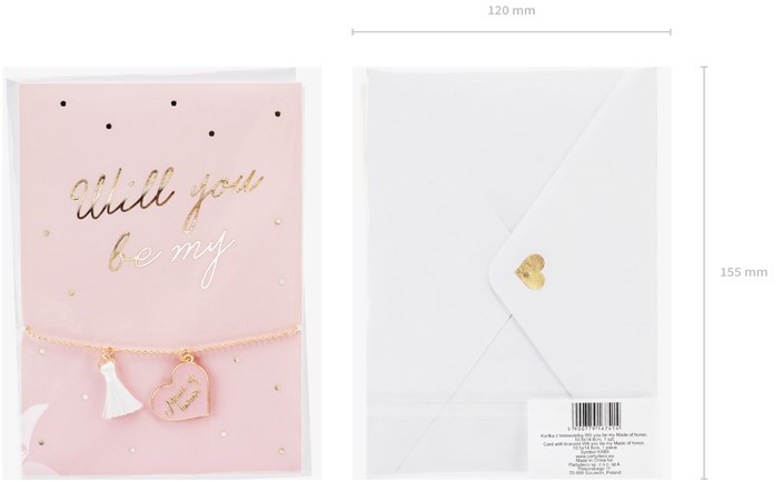 KARTKA RÓŻOWA Z BRANSOLETKĄ PREZENT NA ŚLUB WESELE DLA DRUHNY ŚWIADKOWEJ Marka Party Deco