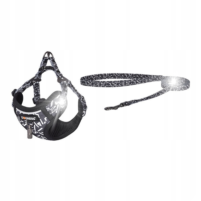 Postroj a Vodítko Dogness 1,5 m Nylonové, odolné pro psa, černo-bílé