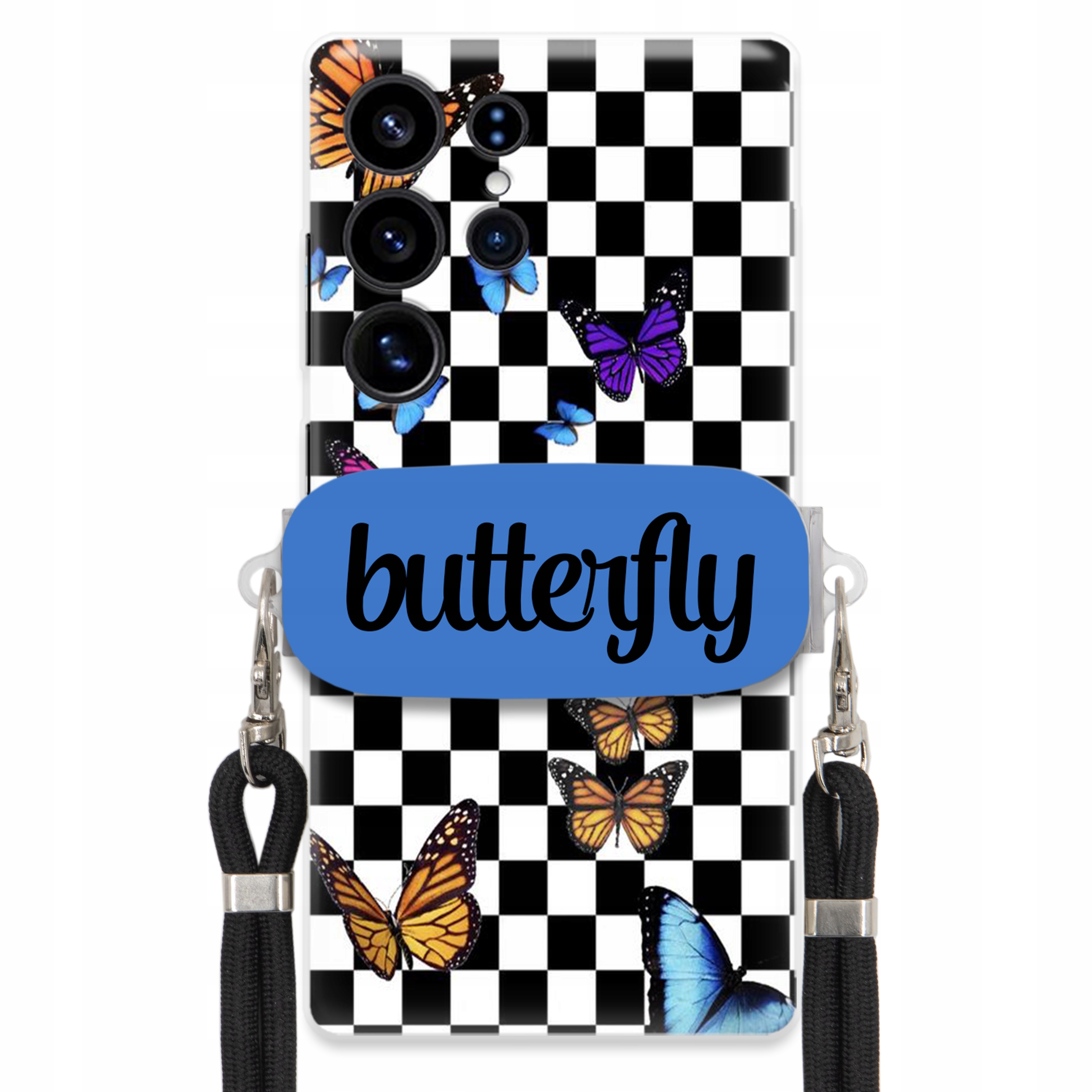 Puzdro Pre Samsung S25 Ultra Case Obdĺžnikový Držiak Vodítko Butterfly Motýle