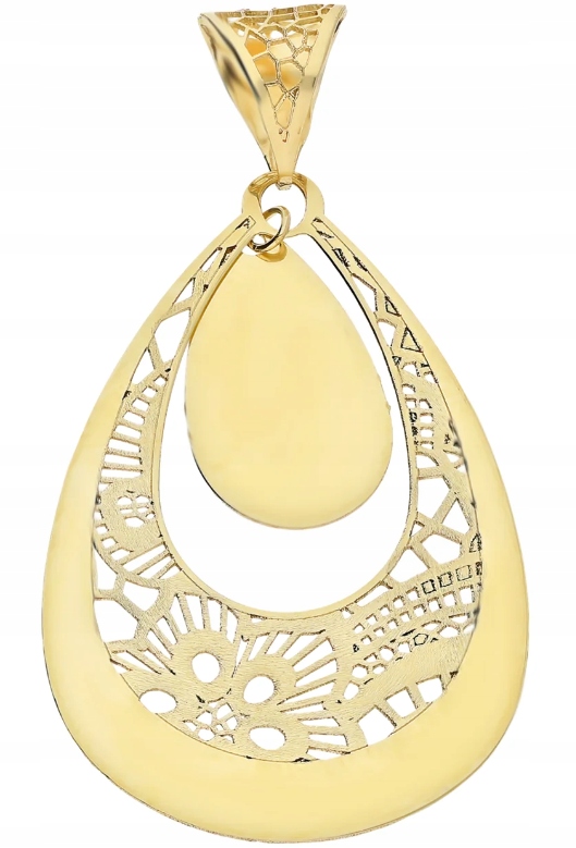 Zlatý přívěsek kapka 585, prolamovaný přívěsek ve tvaru slzy 14K dárek