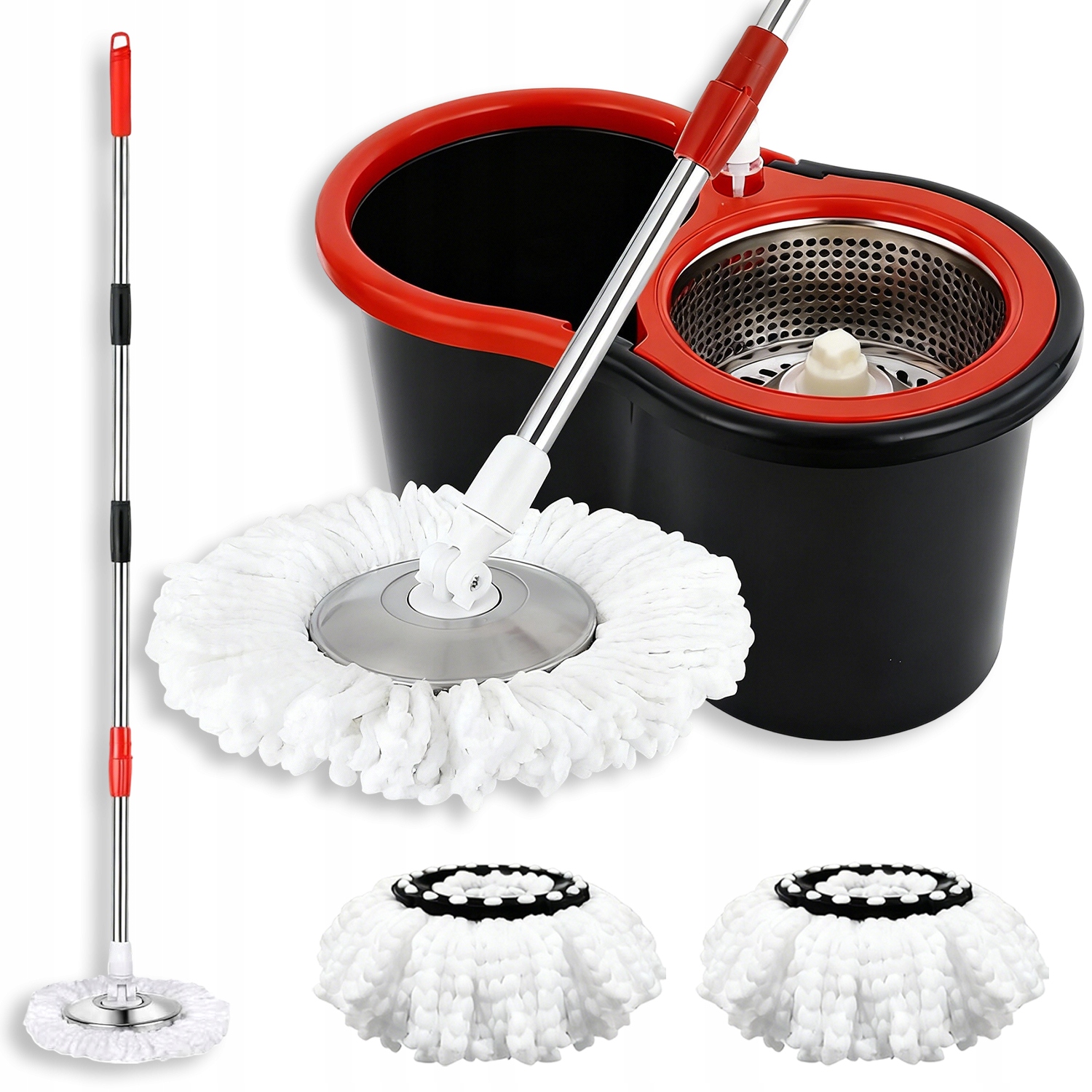 Sada Rotačního Mopu A Kbelíku S Vytlačovacím Systémem, 3V1 Mikrovláknový Mop