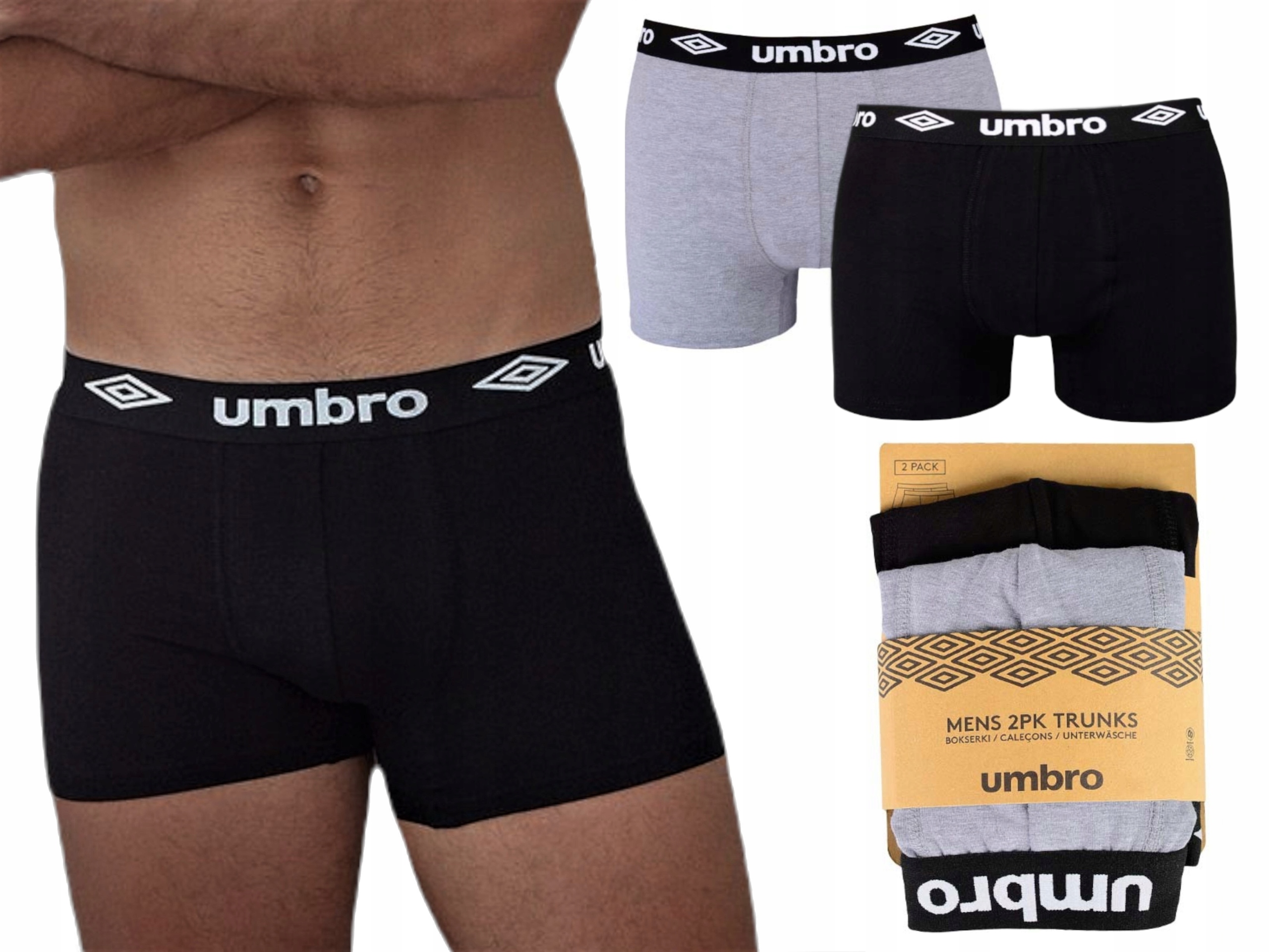 

Umbro Bokserki męskie Czarne Szare 2-PAK *L*