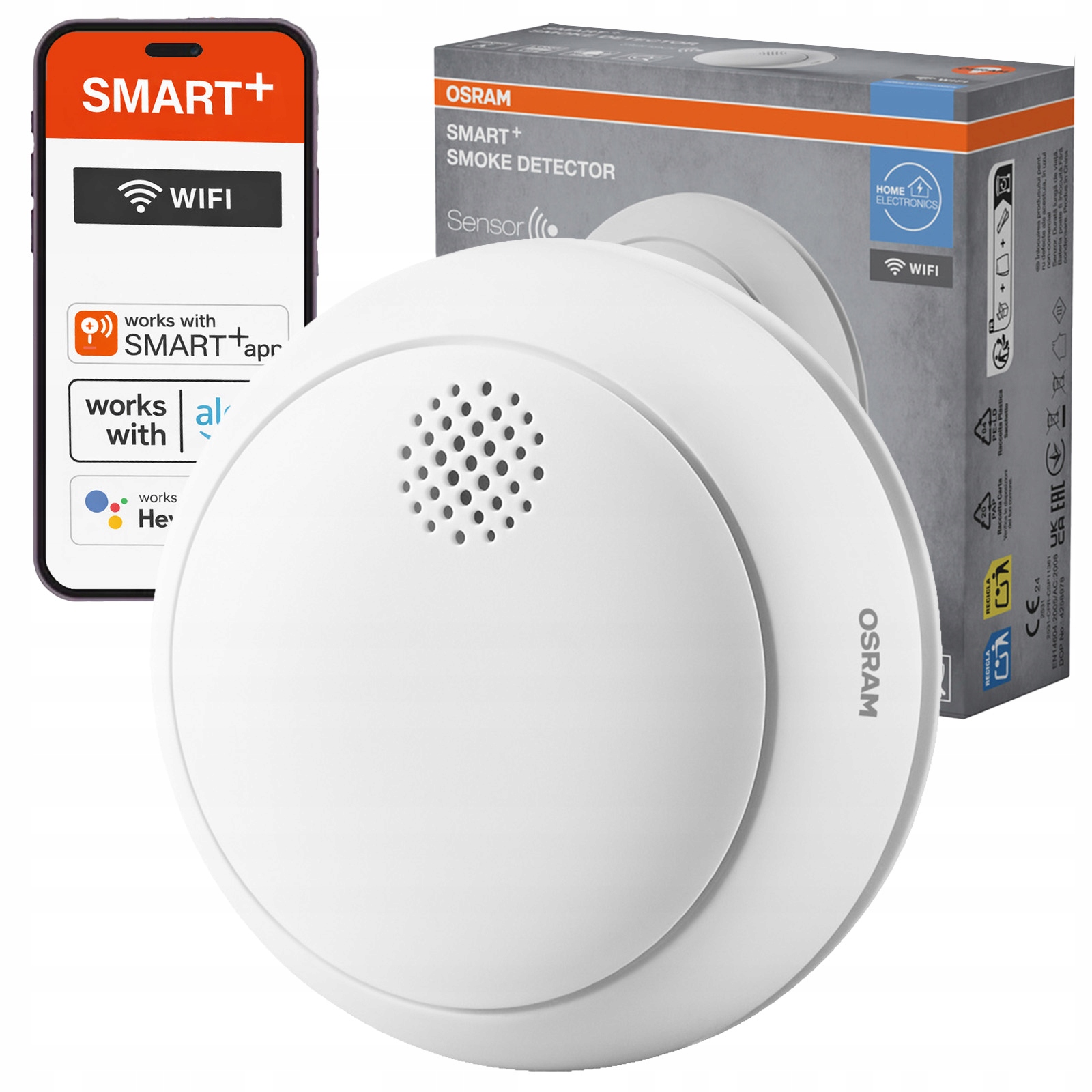 Detektor kouře Bezdrátový alarm 85 dB Bílý Osram Smart WiFi