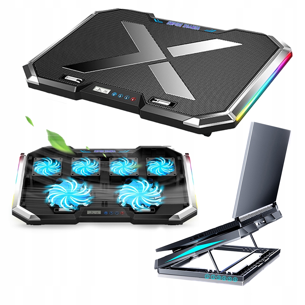 Herní Chladicí podložka Q8 Led Rgb pod notebook, stojan, 6 Ventilátorů