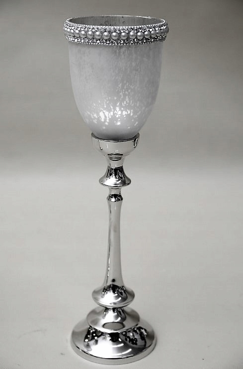 Świecznik szklany srebrny perły lampion dekoracja