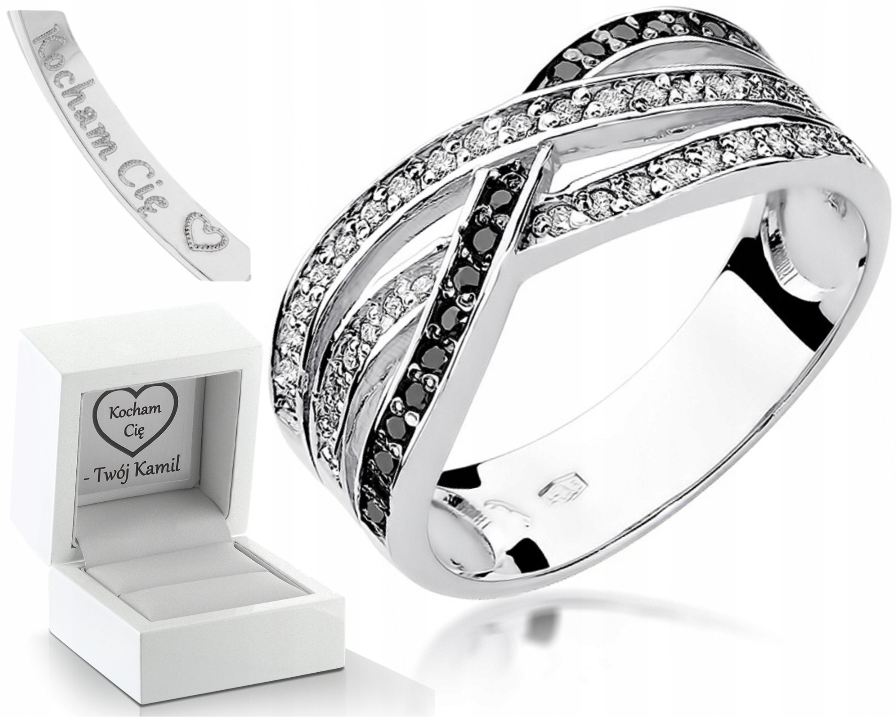 Zlatý Široký Prstýnek, Černé Brilianty, Gravírování