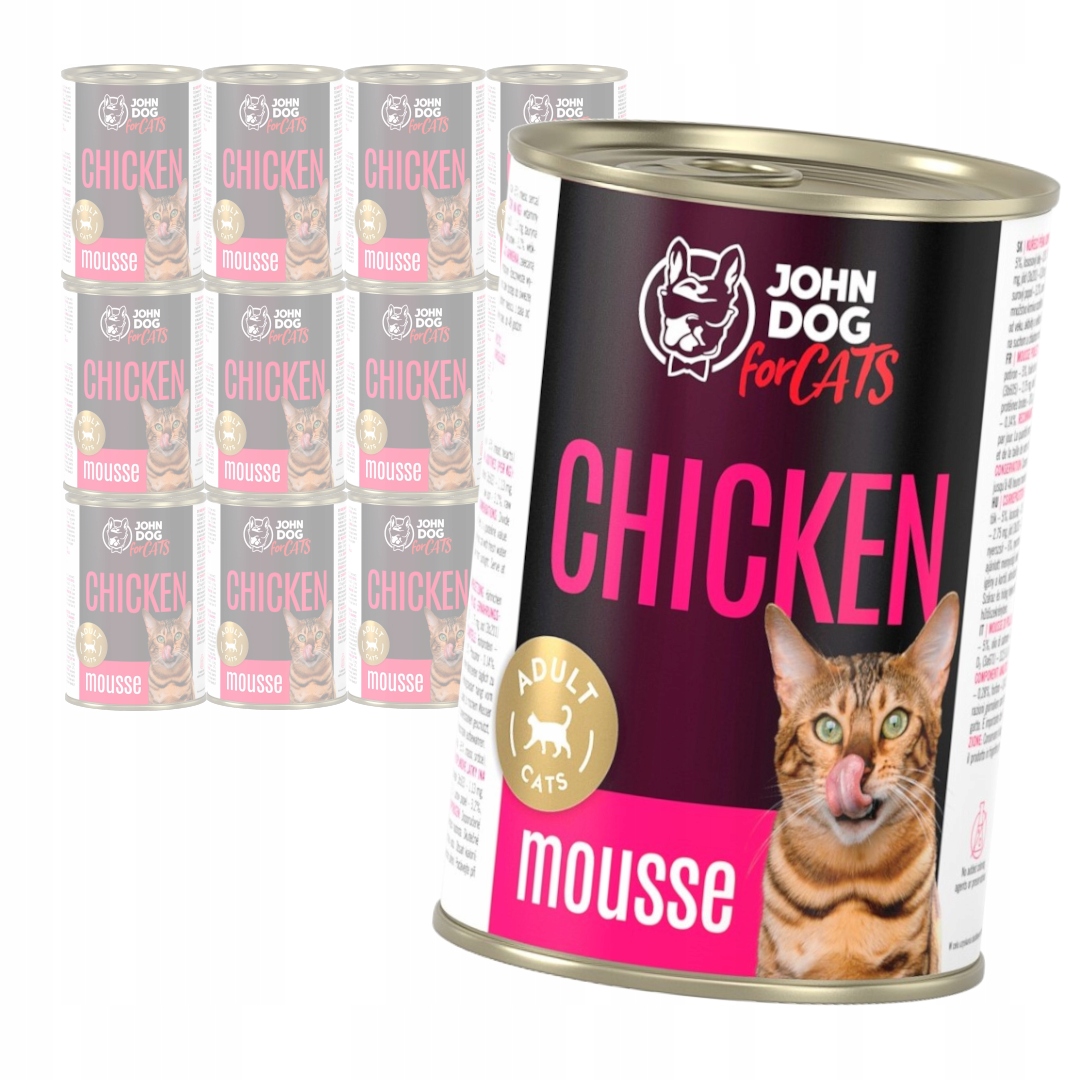 John Dog for Cats Mus s kuřecím masem 12x400 g Bezobilné Mokré Krmivo Pro Kočky