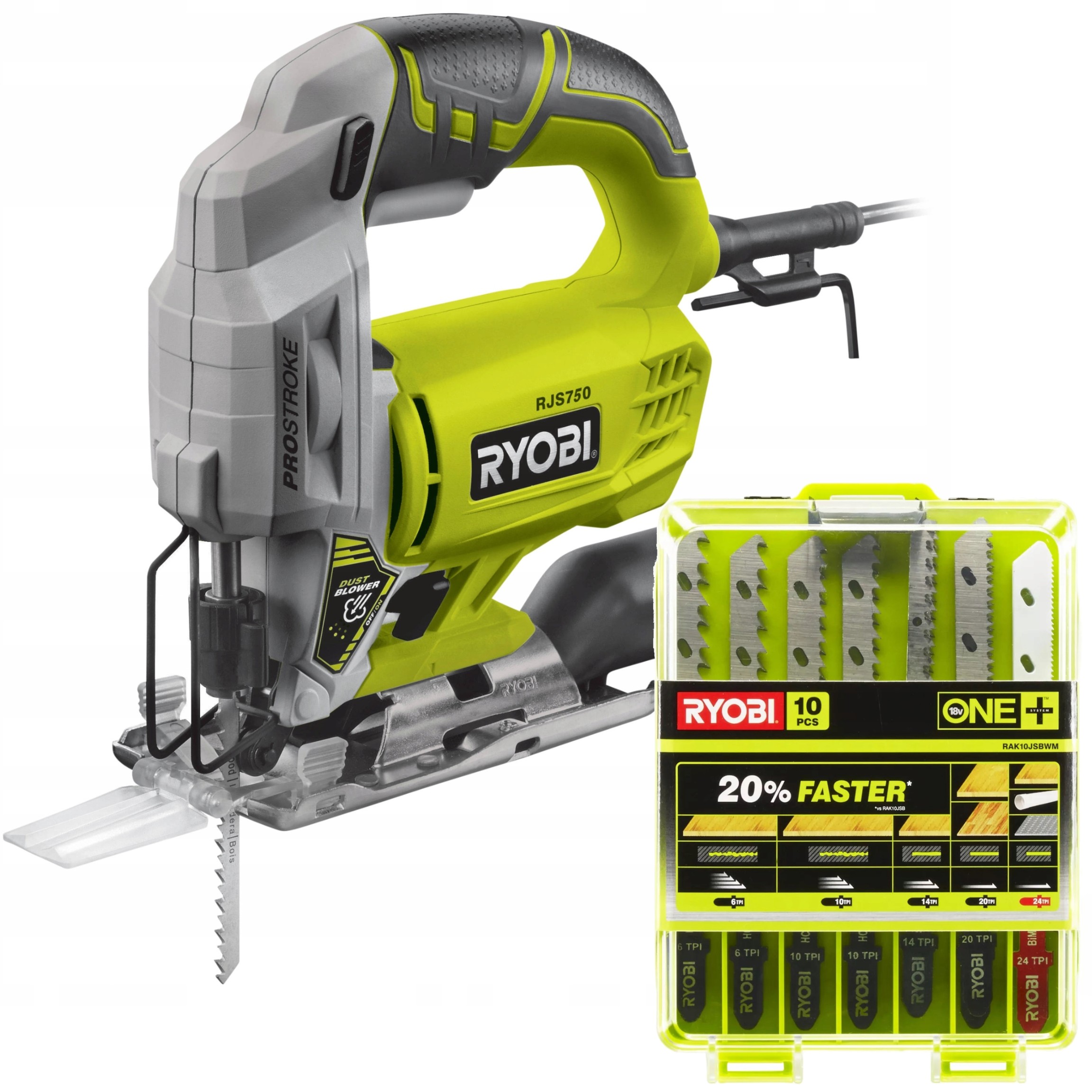 Ryobi Elektrická přímočará pila RJS750-G 500W Led sada pilových listů 10 Ks