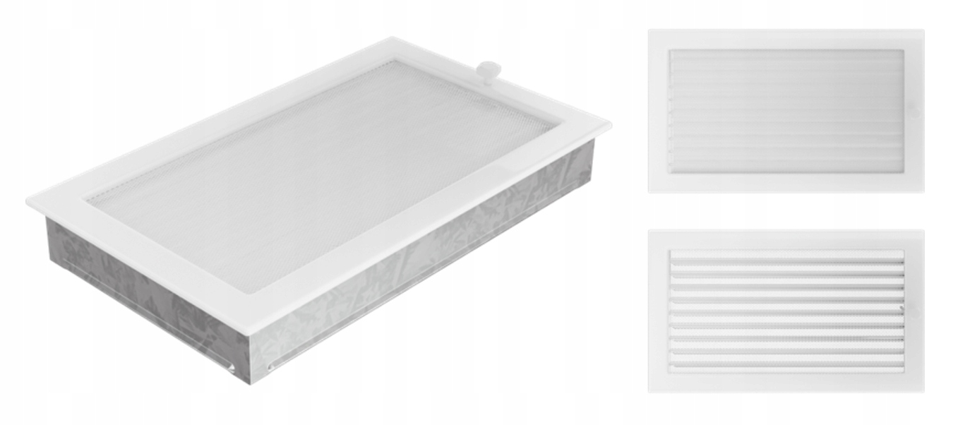 Větrací krbová mřížka bílá s pohyblivou žaluzií 22x37 široká