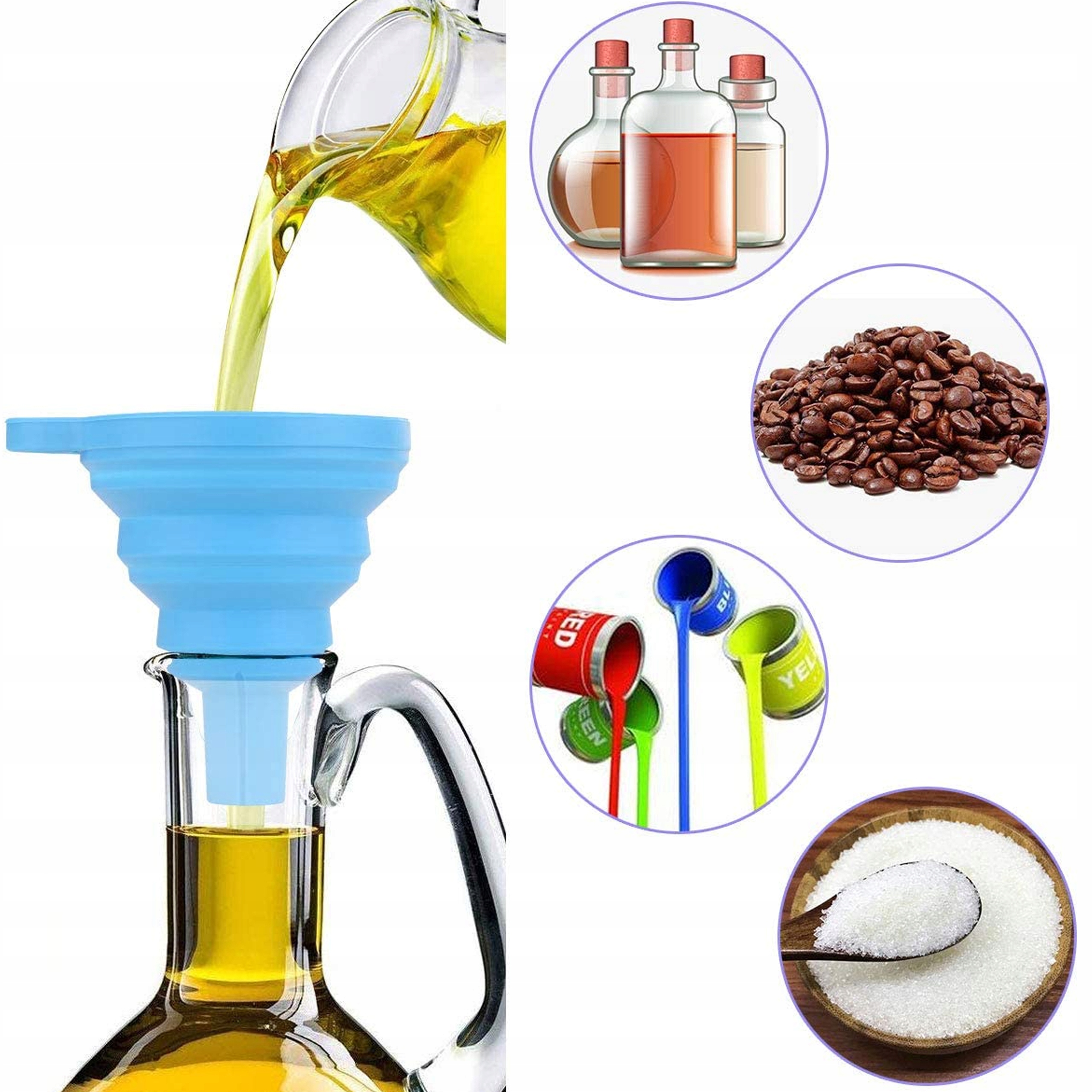 LEJEK SKŁADANY KUCHENNY DO SŁOIKÓW HARMONIJKA SAMOCHODOWY PŁYN OLEJ Kolor odcienie niebieskiego