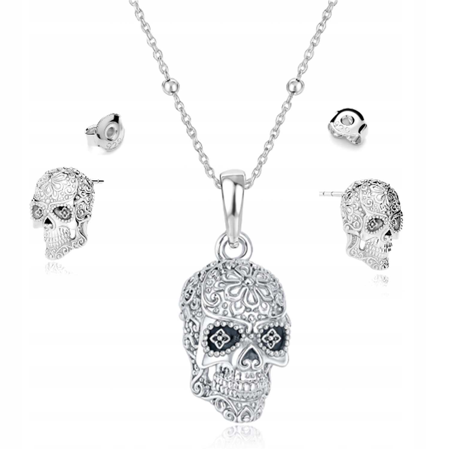 Sada stříbrných šperků Lebka Cukrová Mexická 3D Velká Stříbro 925