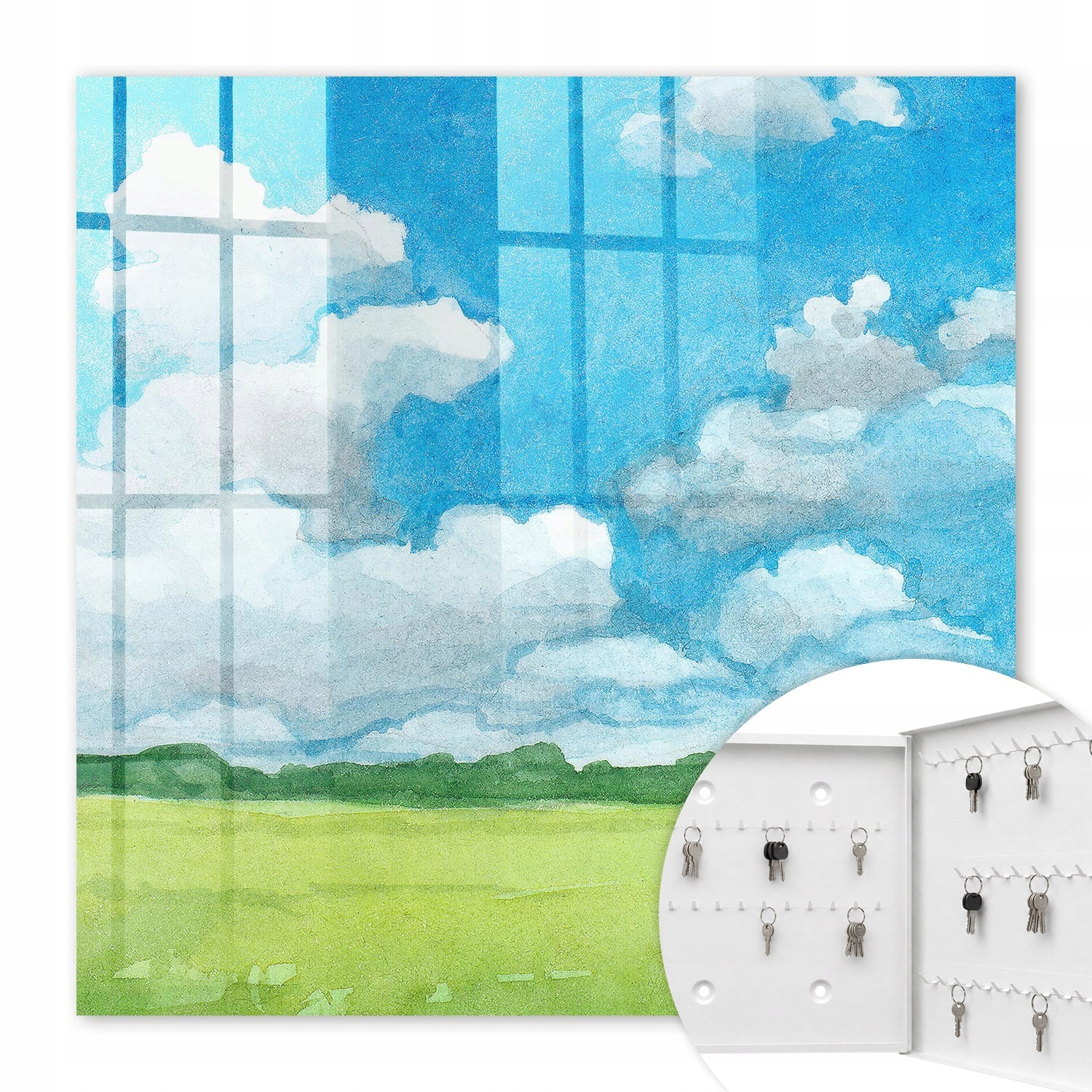 Nástěnná skříňka na klíče Dekorativní letní krajina Bílá pravá 30x30 cm