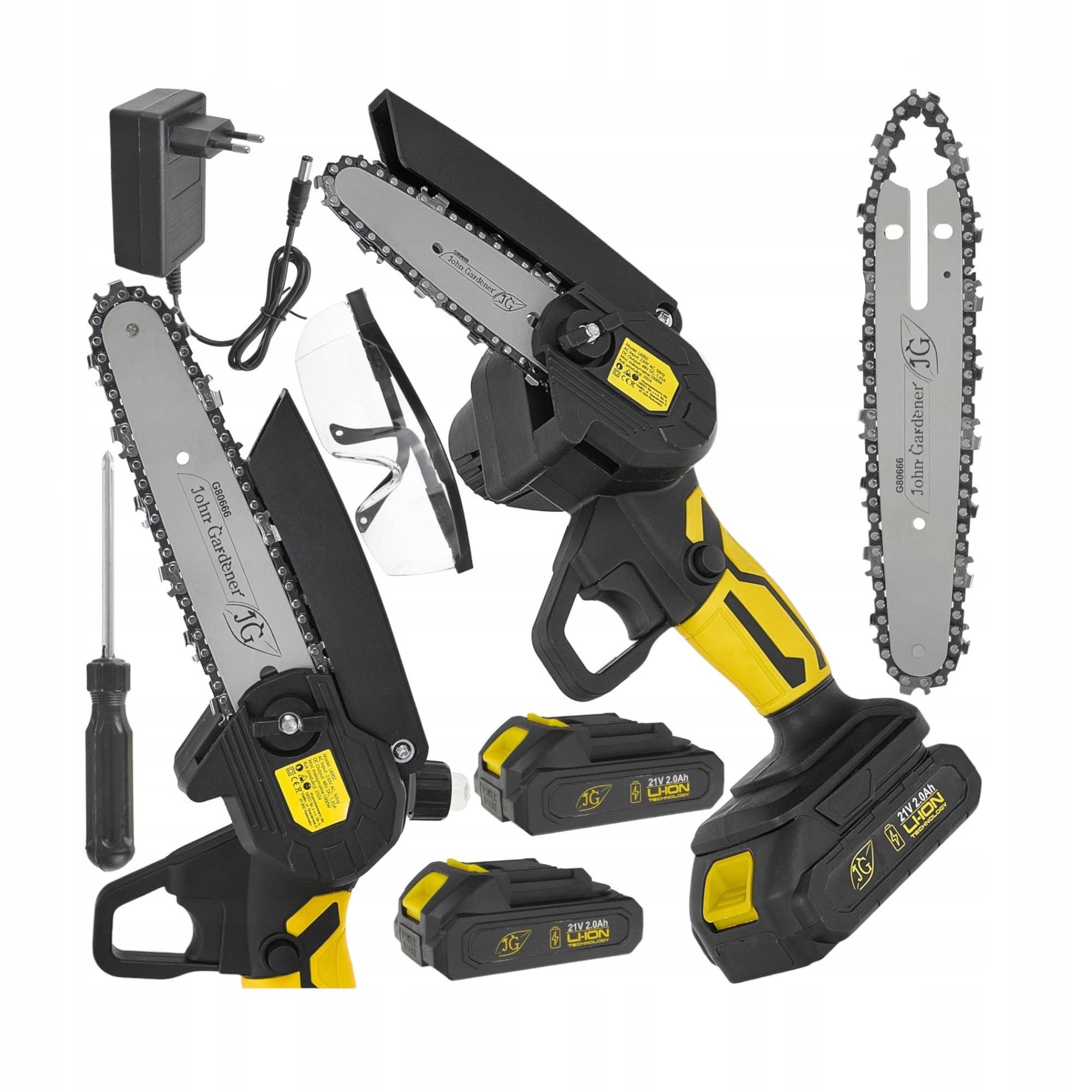 Aku řetězová pila 6", sada pro zahradu, větve, akumulátorová