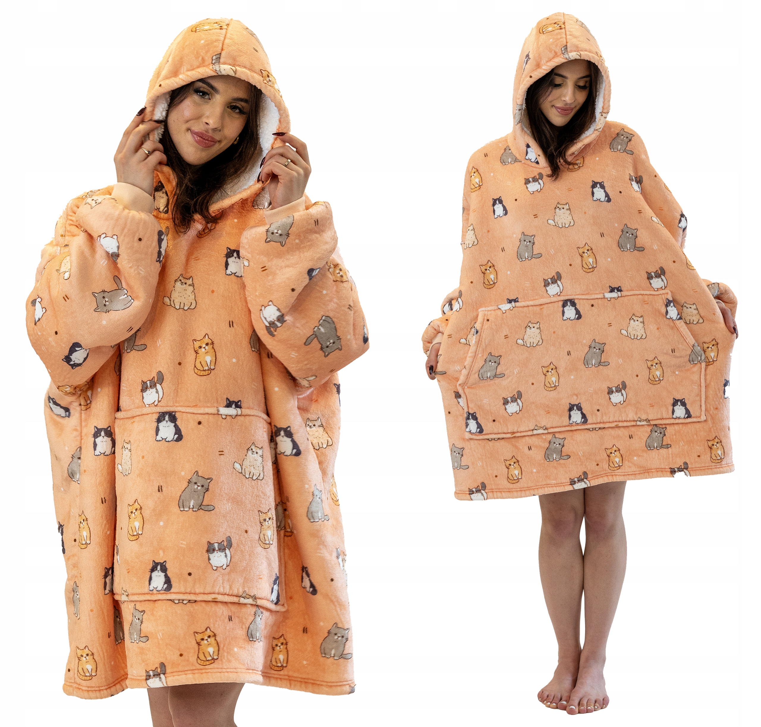 Koc Bluza Gruba Kocobluza Oversize Futrzak XXL Koty Kotki 460 Gsm Aż 1,3 kg