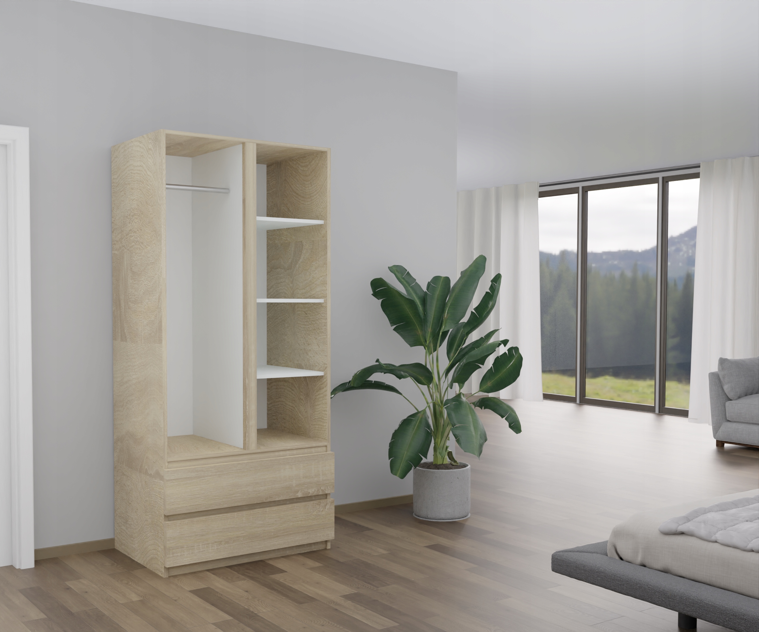 SZAFA DWUDRZWIOWA - PATRYCJA SONOMA - 1 LUSTRO - 70x190 CM - szuflady Marka inna