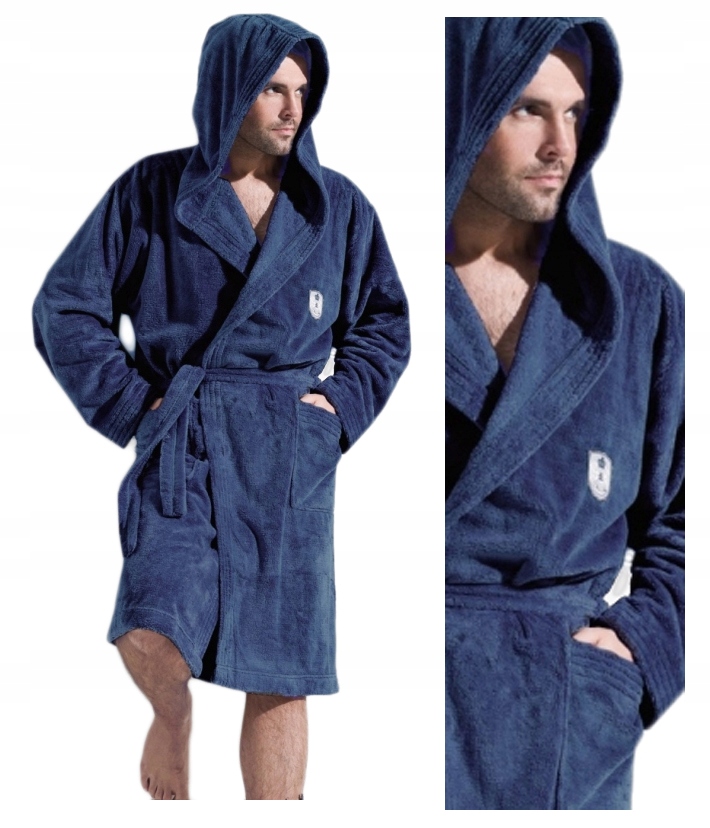 

szlafrok L&L Iwo navy soft Kaptur ciepły / L