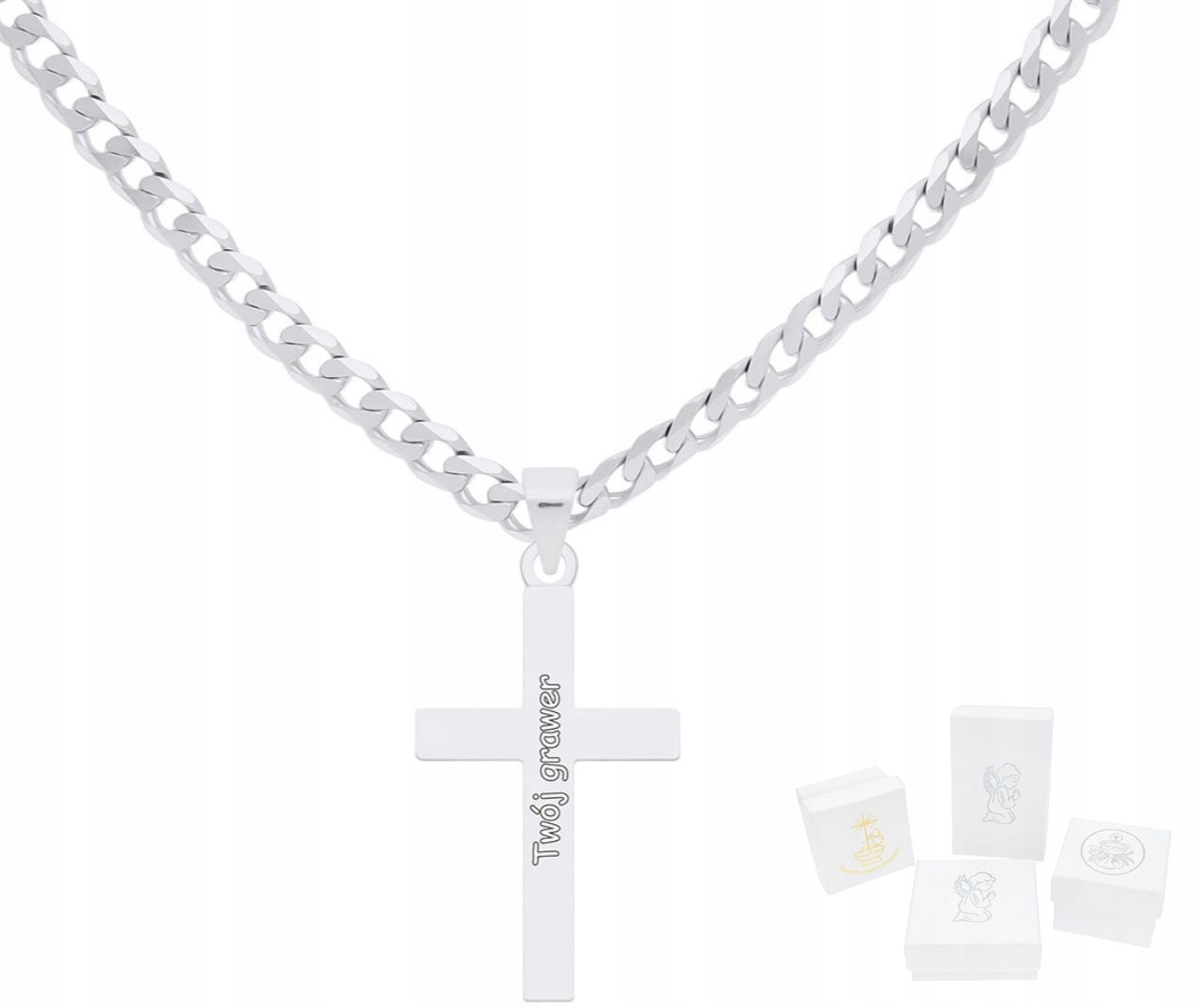 Stříbrný Řetízek S Křížkem Pro Chlapce K Přijímání Gravírování 925 délka 42 cm