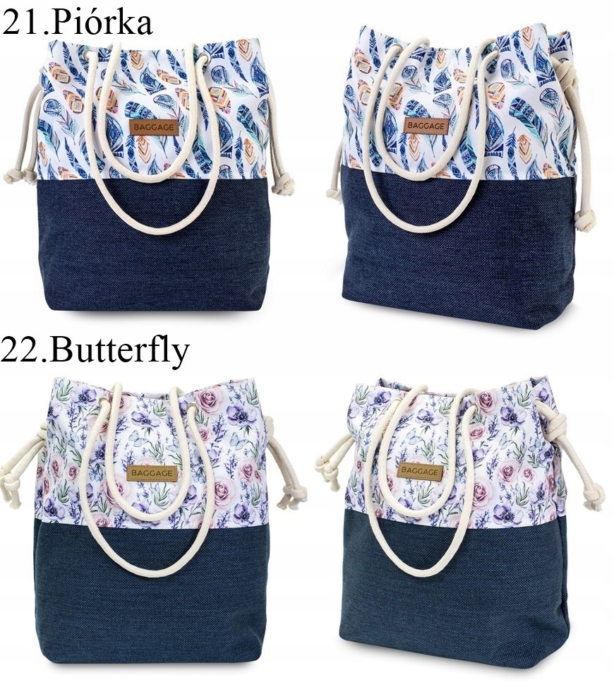 TOREBKA DAMSKA WOREK SHOPPER TORBA KWIATY BAGGAGE Styl miejski