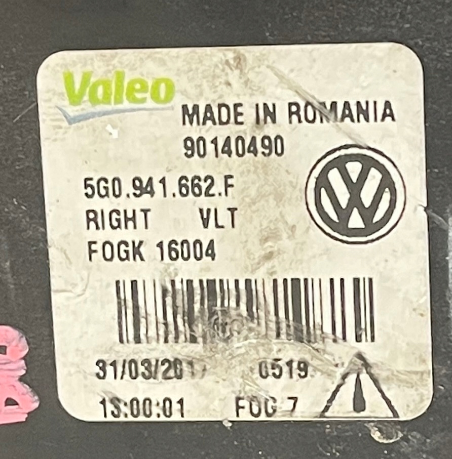 NEBELSCHEINWERFER RECHTS VW GOLF VII LIFT 5G0941662F