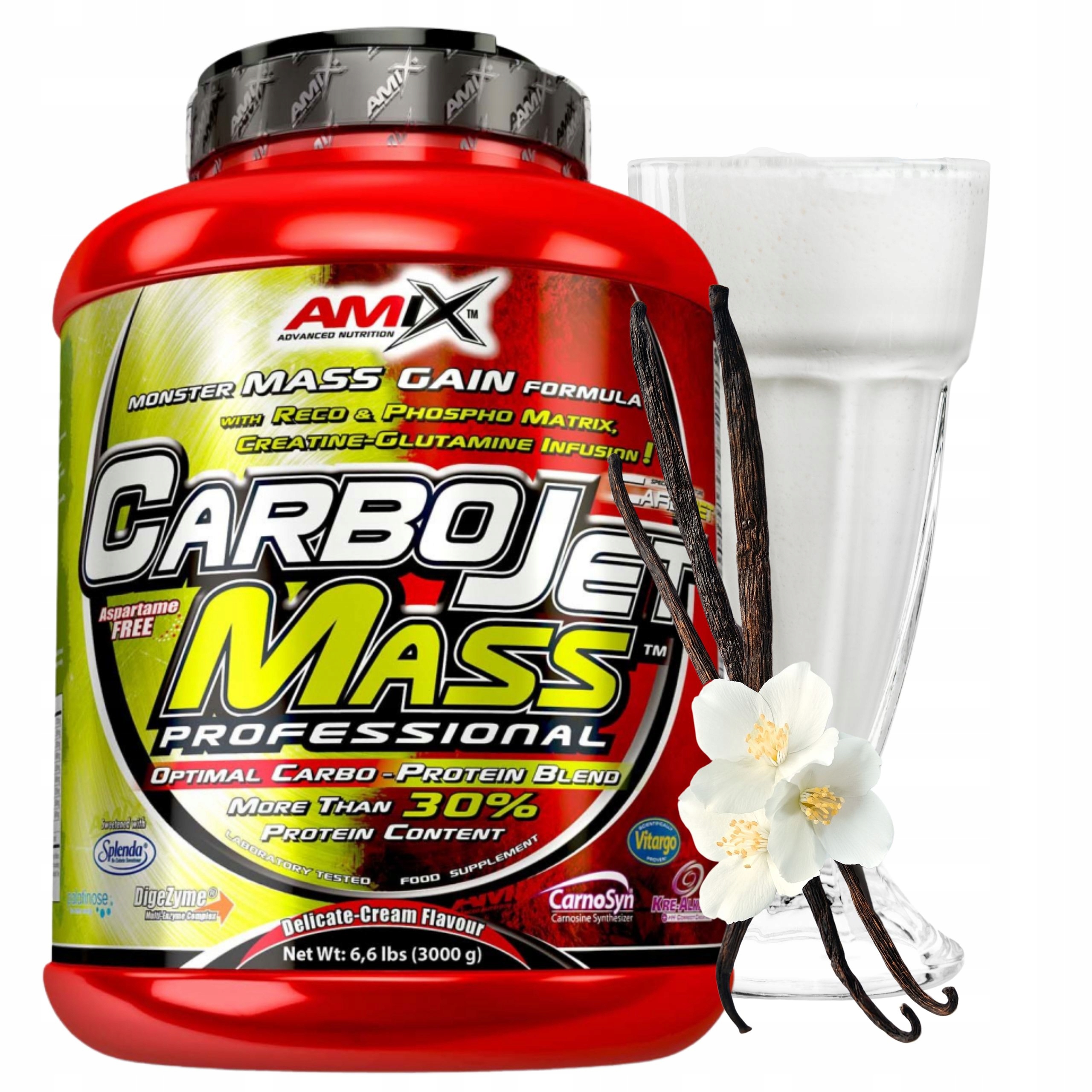 Carbojet Mass Gainer 30g Bílkoviny Rychlá Svalová hmota Komplexní sacharidy