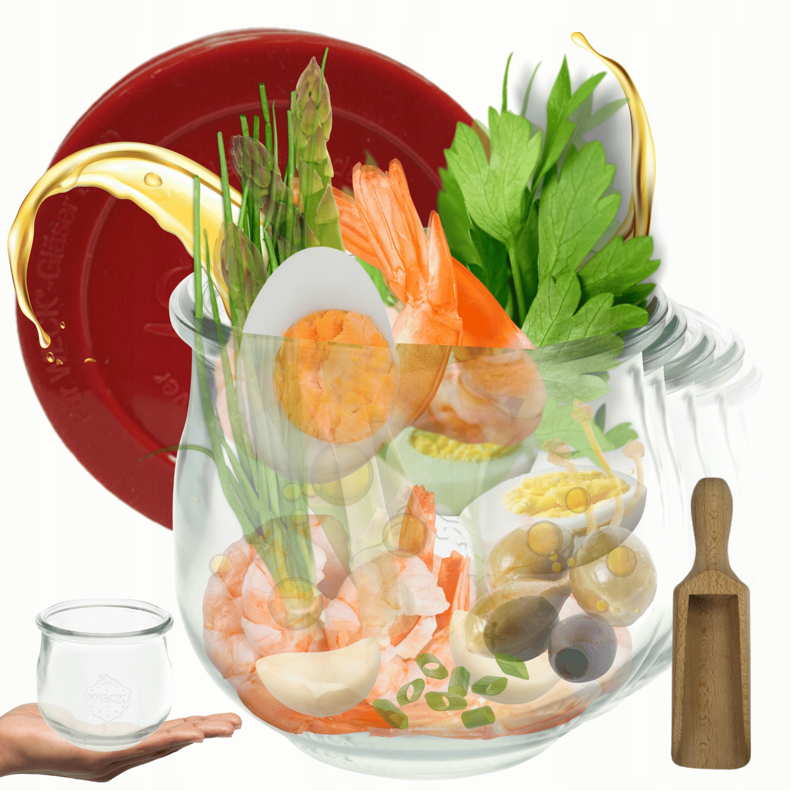 Poháre Weck 580ml 0,5L pohár Tulip žiaruvzdorné silikónové veko 6ks odmerka