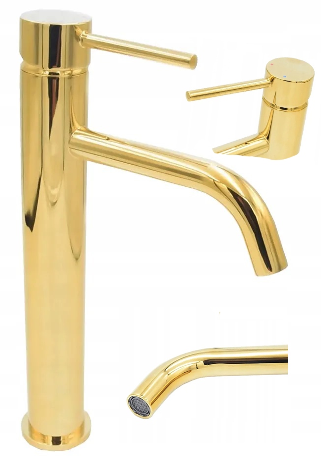 Kúpeľňová Umývadlová Batéria Vysoká Keramická Zlatá Kivo Zlatá