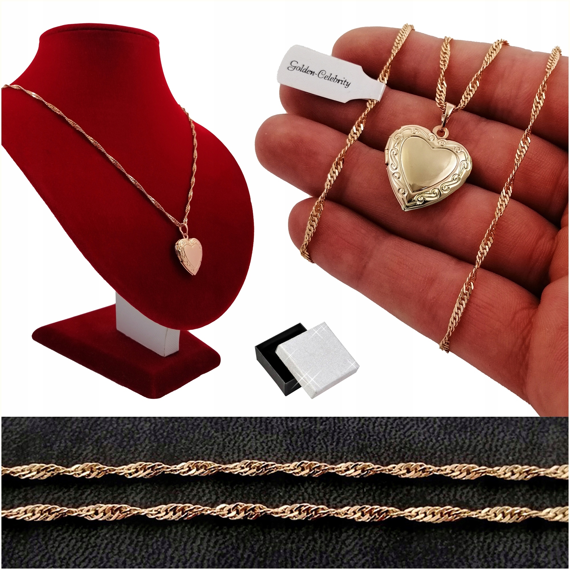 

Piękny Złoty Naszyjnik Serce Otwierane Na Zdjęcie