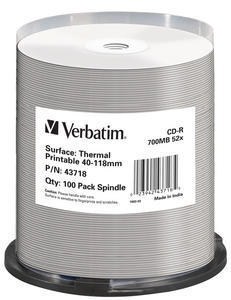 Verbatim CD-R(100-Pack)Spindle/ Azo/ 52x/ 700MB/ Thermal Printable No ID…