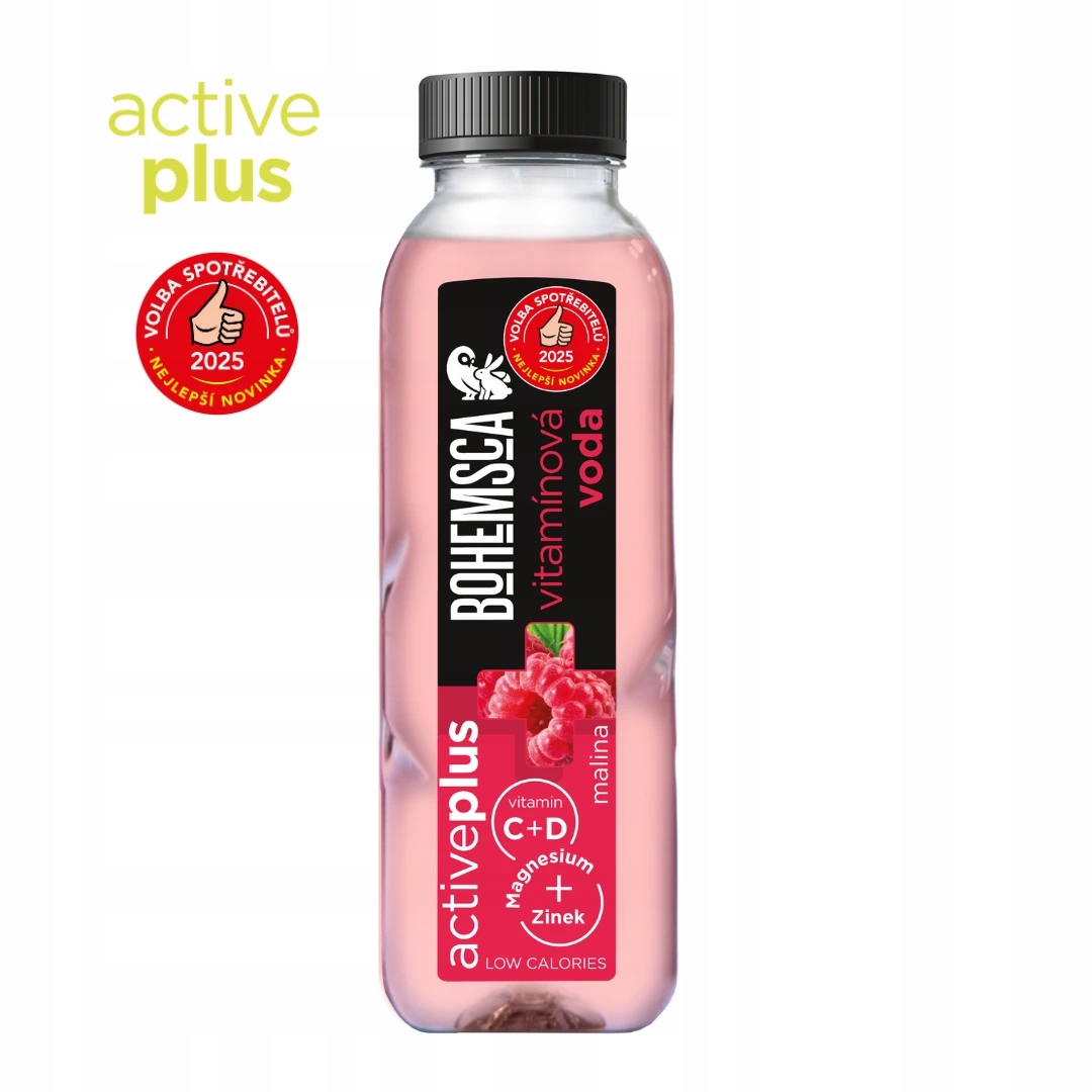 Levně Bohemsca Active Plus vitamínová voda Malina 390 ml 12 ks