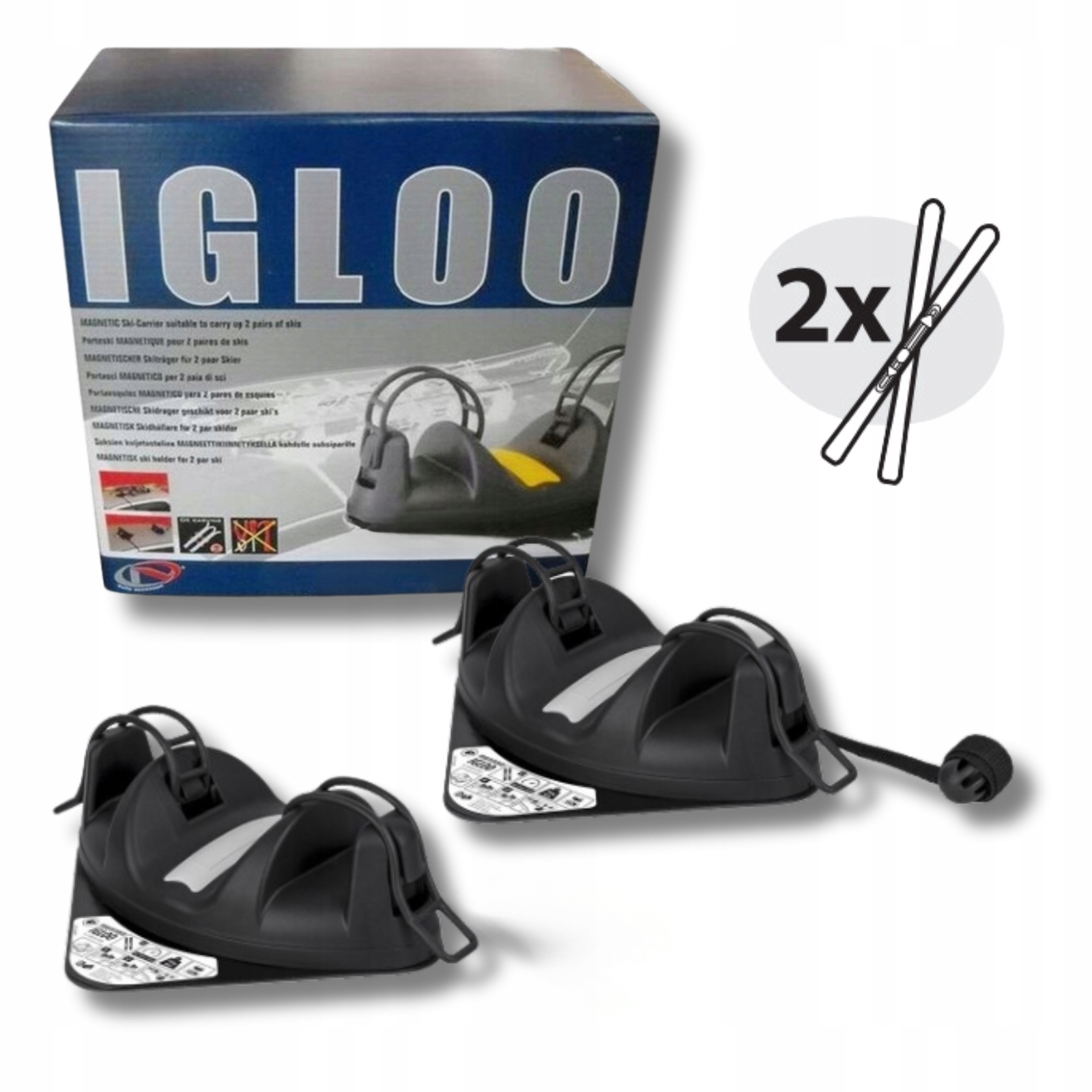 Magnetický držiak na lyže pre 2 páry lyží, lyžiarsky nosič Menabo Igloo