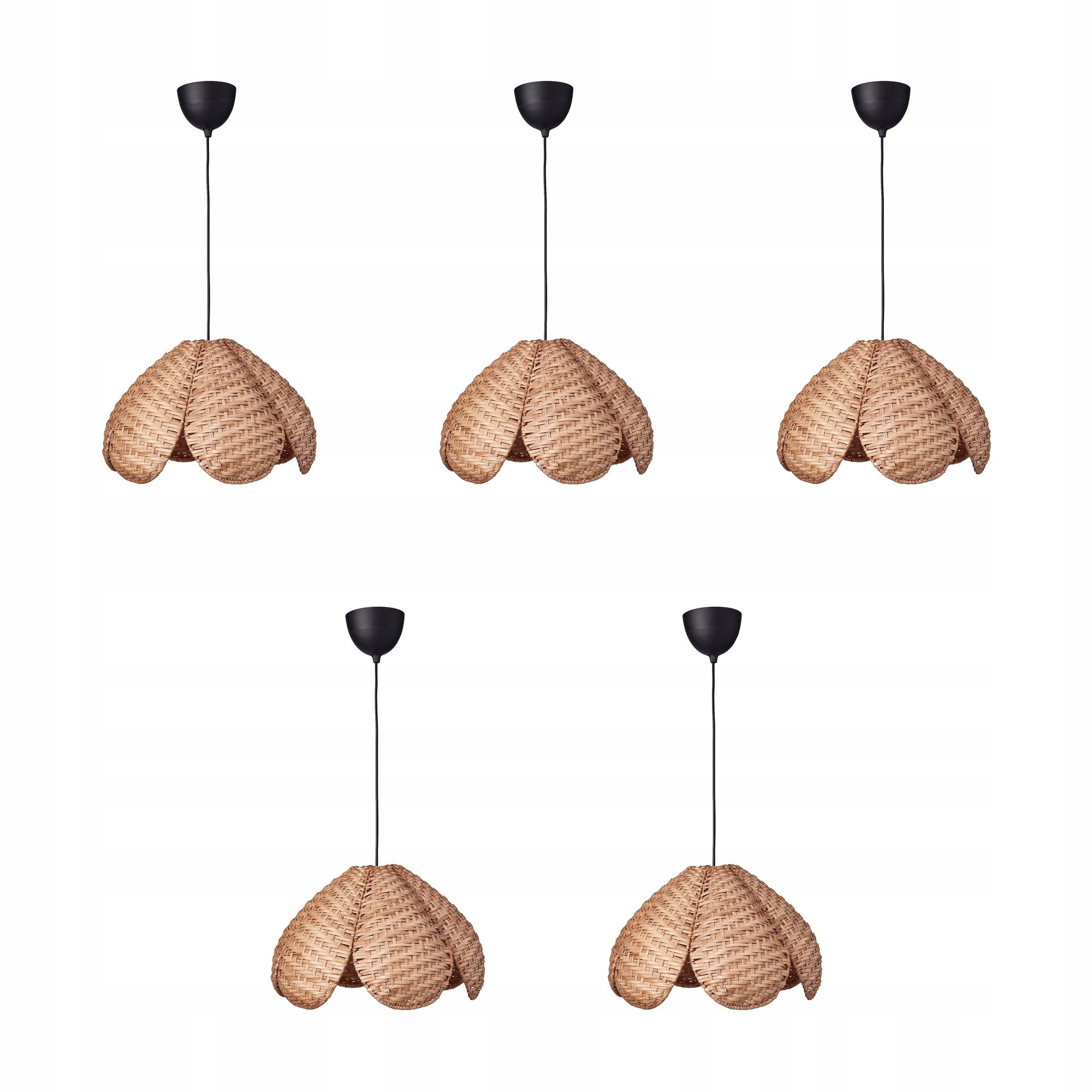 5 szt. Lampa wisząca rattan czarna 45 cm ręcznie wykonana