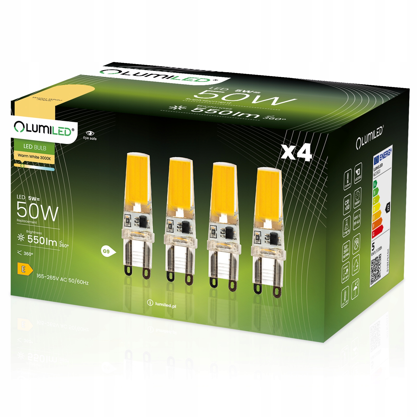 4x Żarówka LED G9 KAPSUŁKA 5W 60W 550LM COB 3000K