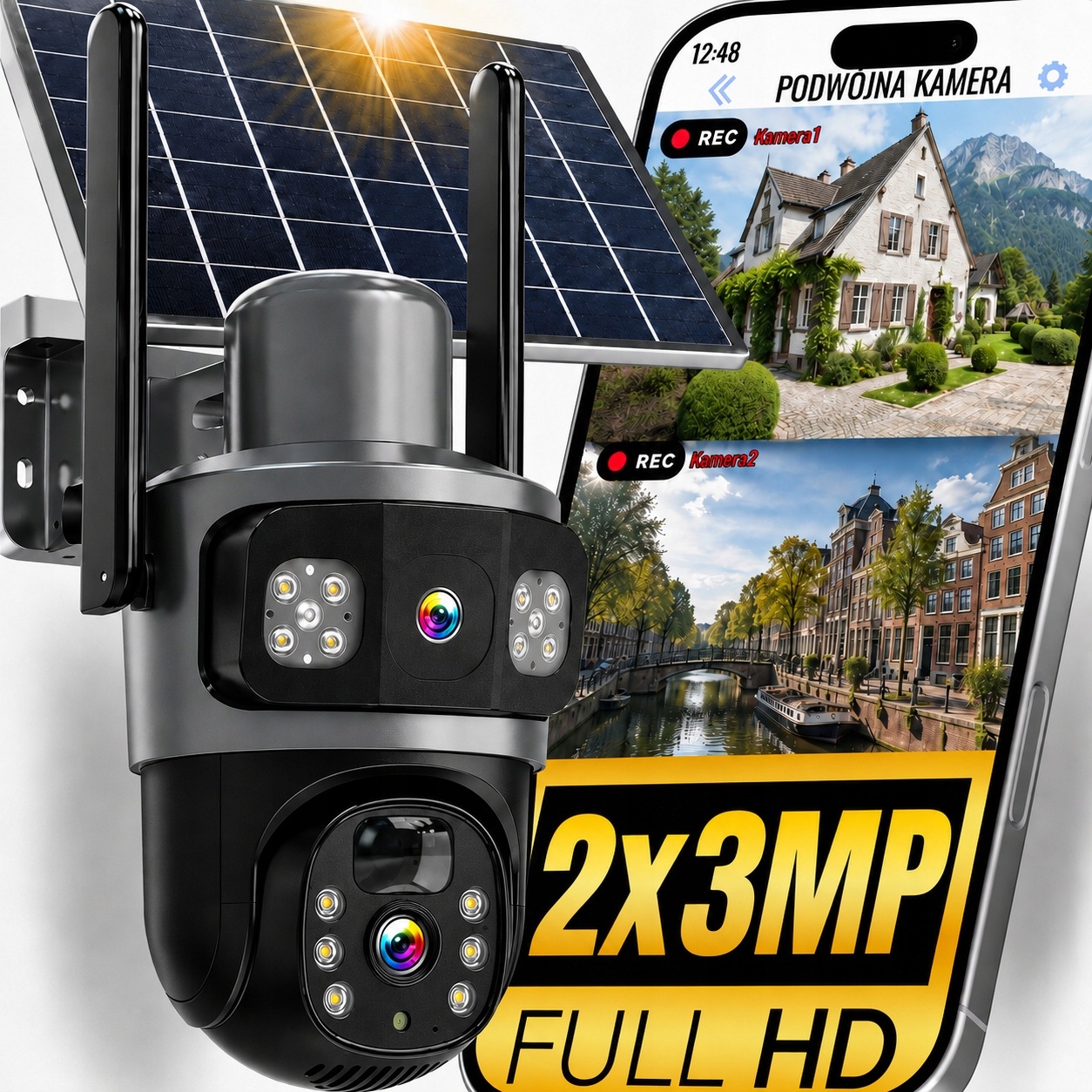 Vonkajšia solárna kamera 4K Hd Dva objektívy Sim karta 6MP WiFi/4G Lte