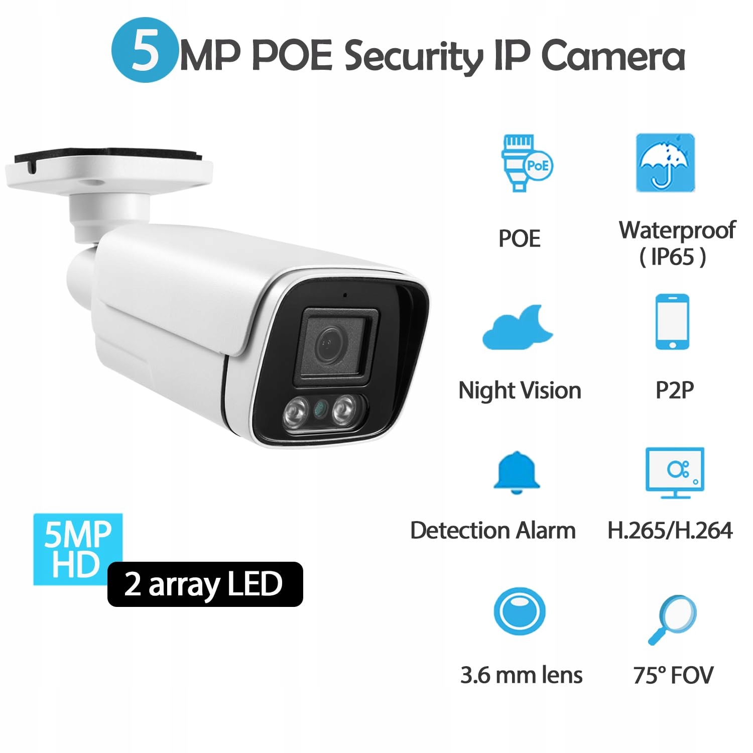 REVODATA Kamera IP 5MP POE Wodoodporna IP65 36mm IR Nocna Detekcja Ruchu — miniatura 2