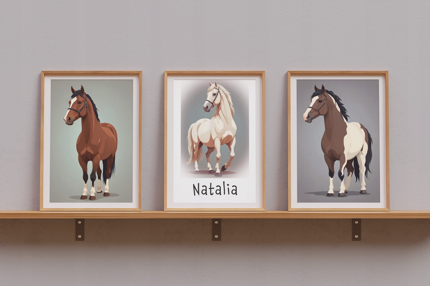 3 OBRAZKI DO POKOJU DZIECIĘCEGO A4 PLAKATY KONIE KONIKI PREZENT IMIE Płeć chłopcy dziewczynki unisex