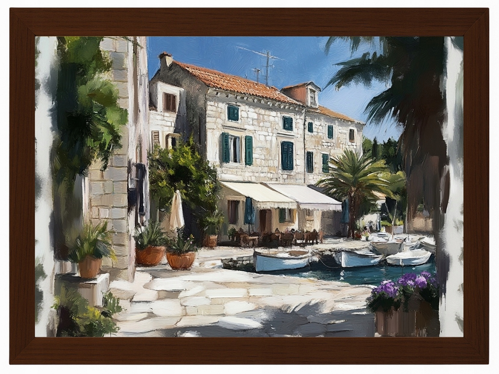 Plakát Rámeček Dřevo Krajina Chorvatsko Hvar Městečko Marina Léto 100x70